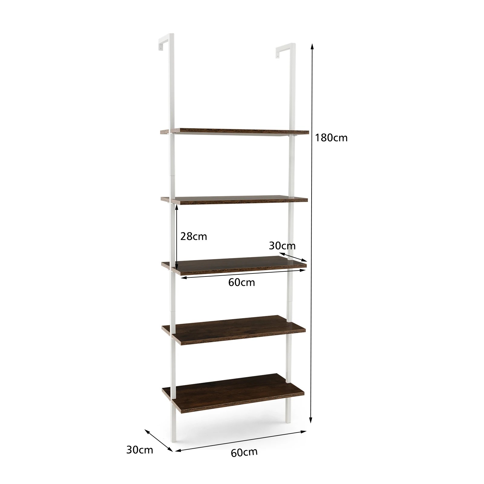 3 Costway 5-Tier Ladder Shelf Wall Mounted Bookshelf Bookcase w/Steel Frame Display Storage Rack - Brown, 3 of 4