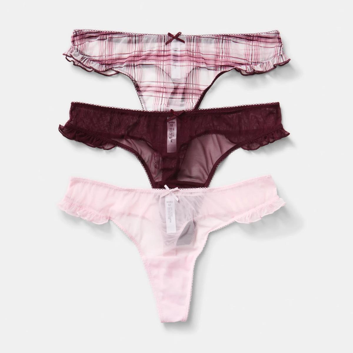 1 3 Pack Mesh G-String Briefs Burg Check, 1 of 10