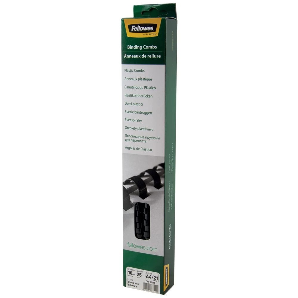 1 Fellowes Binding Combs 21 Loop 10mm Black 25 Pack, 1 of 5