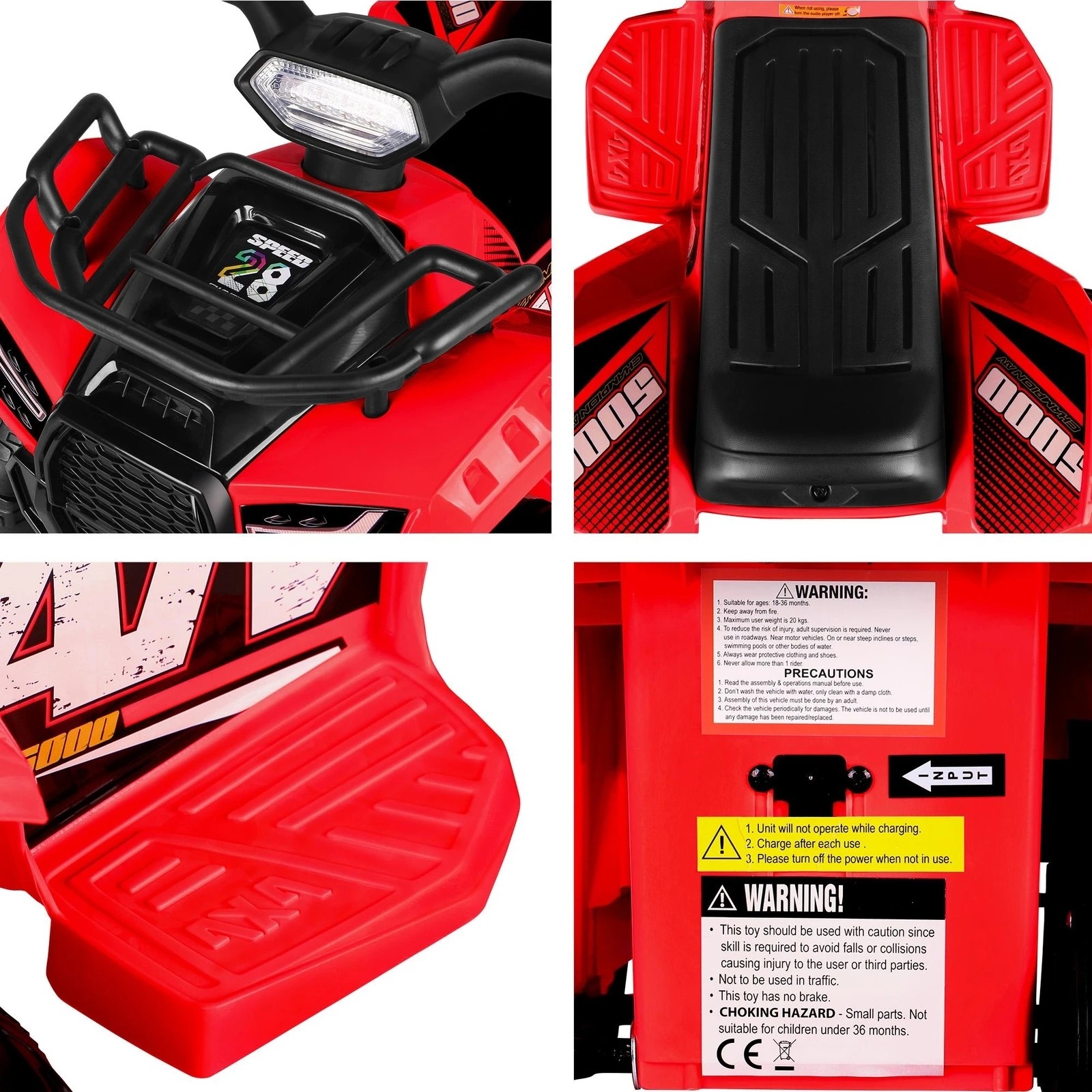 7 Alfordson Kids Ride On Car Electric ATV Toy 25W Motor W/ USB MP3 LED Lights - Red, 7 of 10