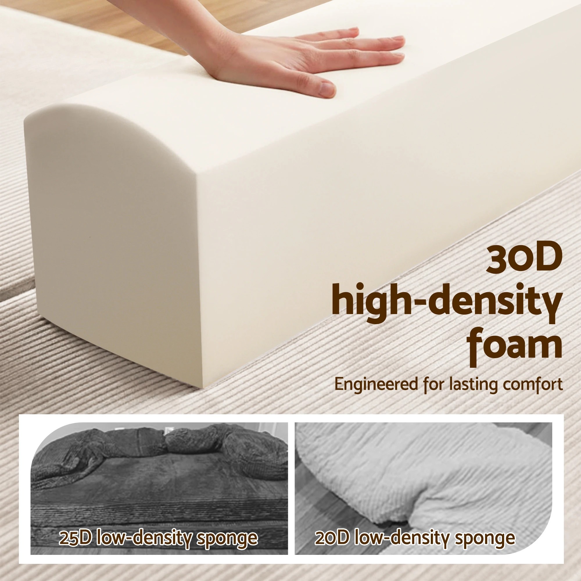 6 Artiss Convertible Folding Sofa Bed Boneless Couch Corduroy Sleeper Lounger for Living Room - Beige, 6 of 10