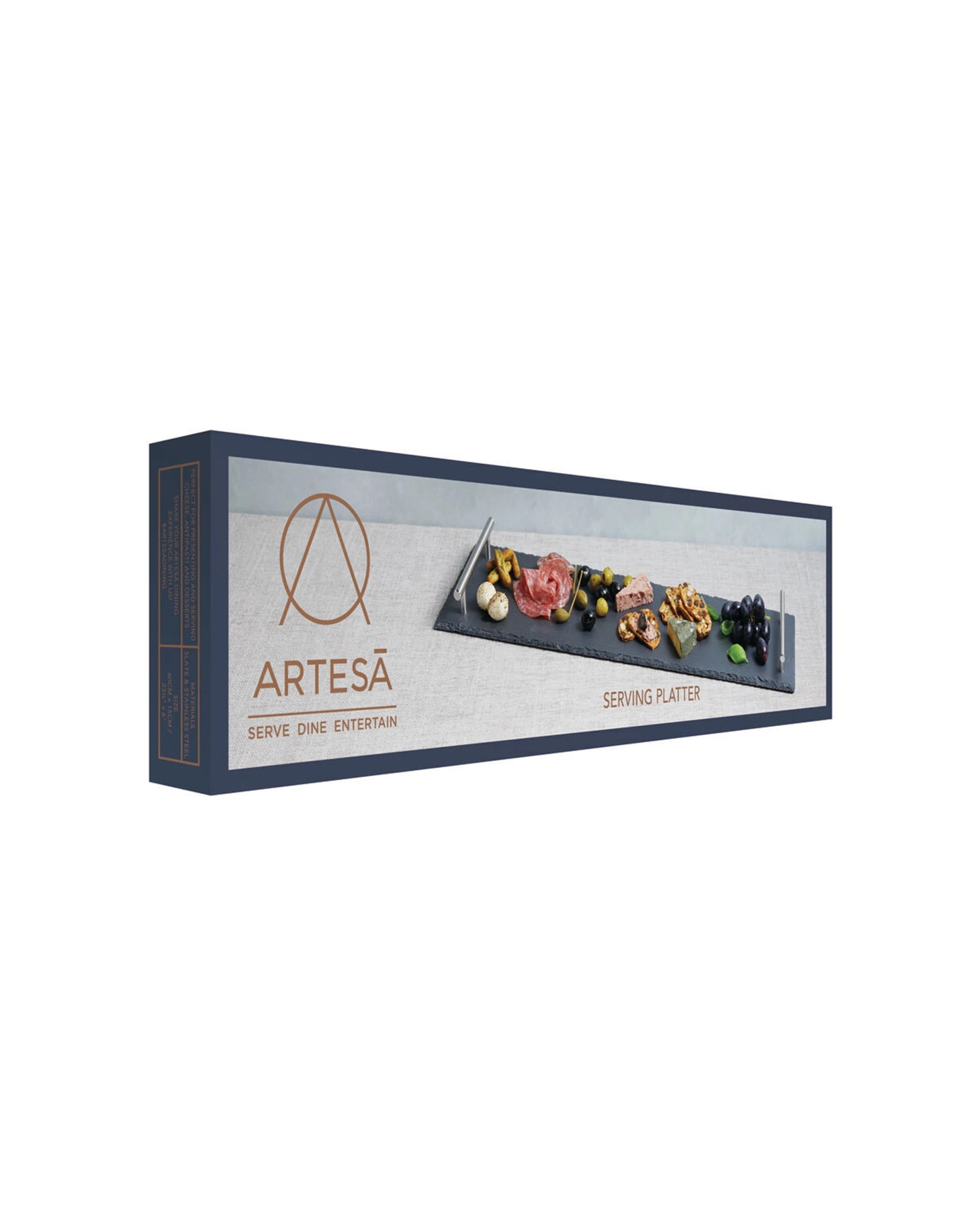3 Artesa 2PK Rustic Slate Rectangular Serving Platter Brushed Brass Handles - Multi, 3 of 5