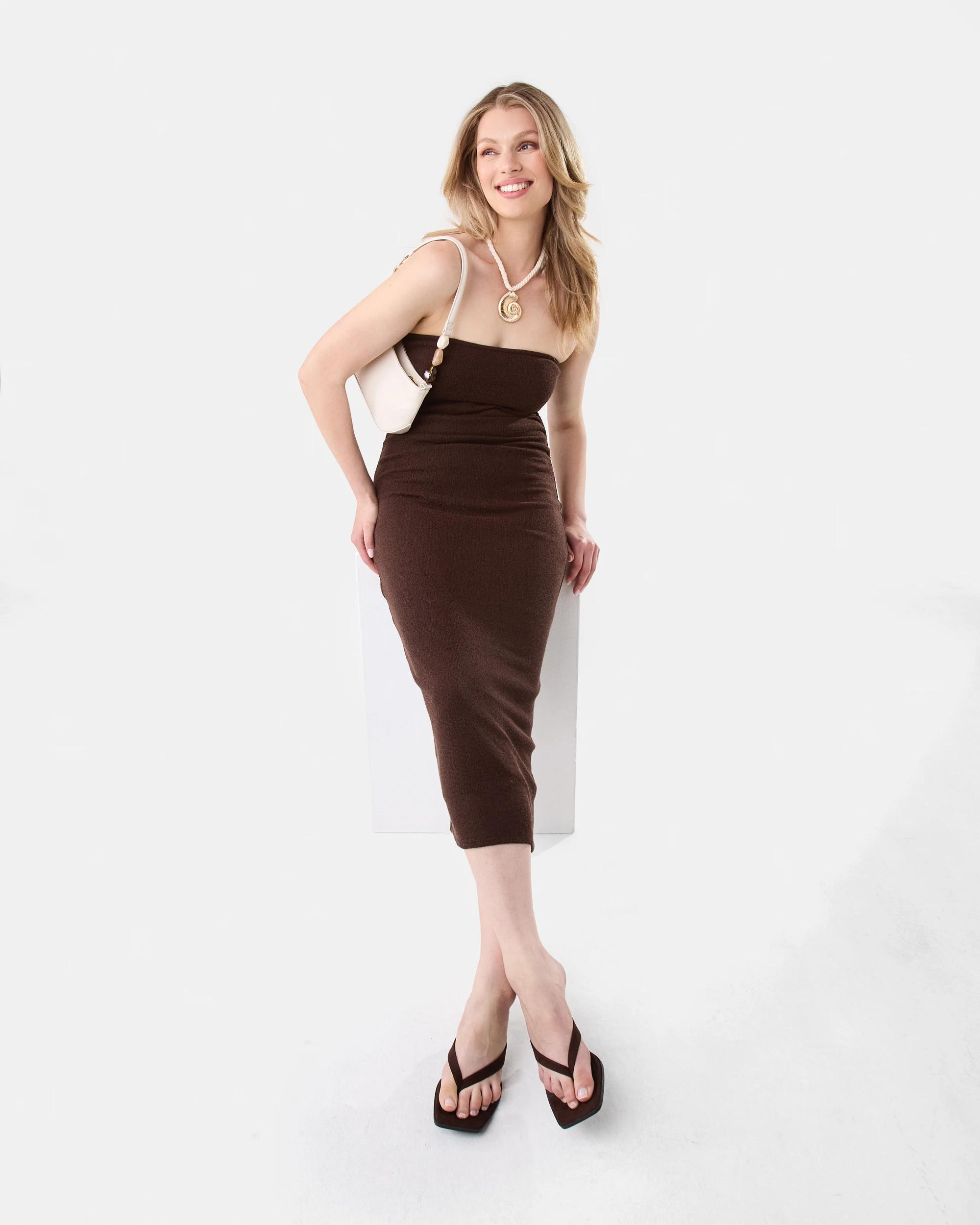 9 Strapless Knit Midi Dress Melt Brown, 9 of 9