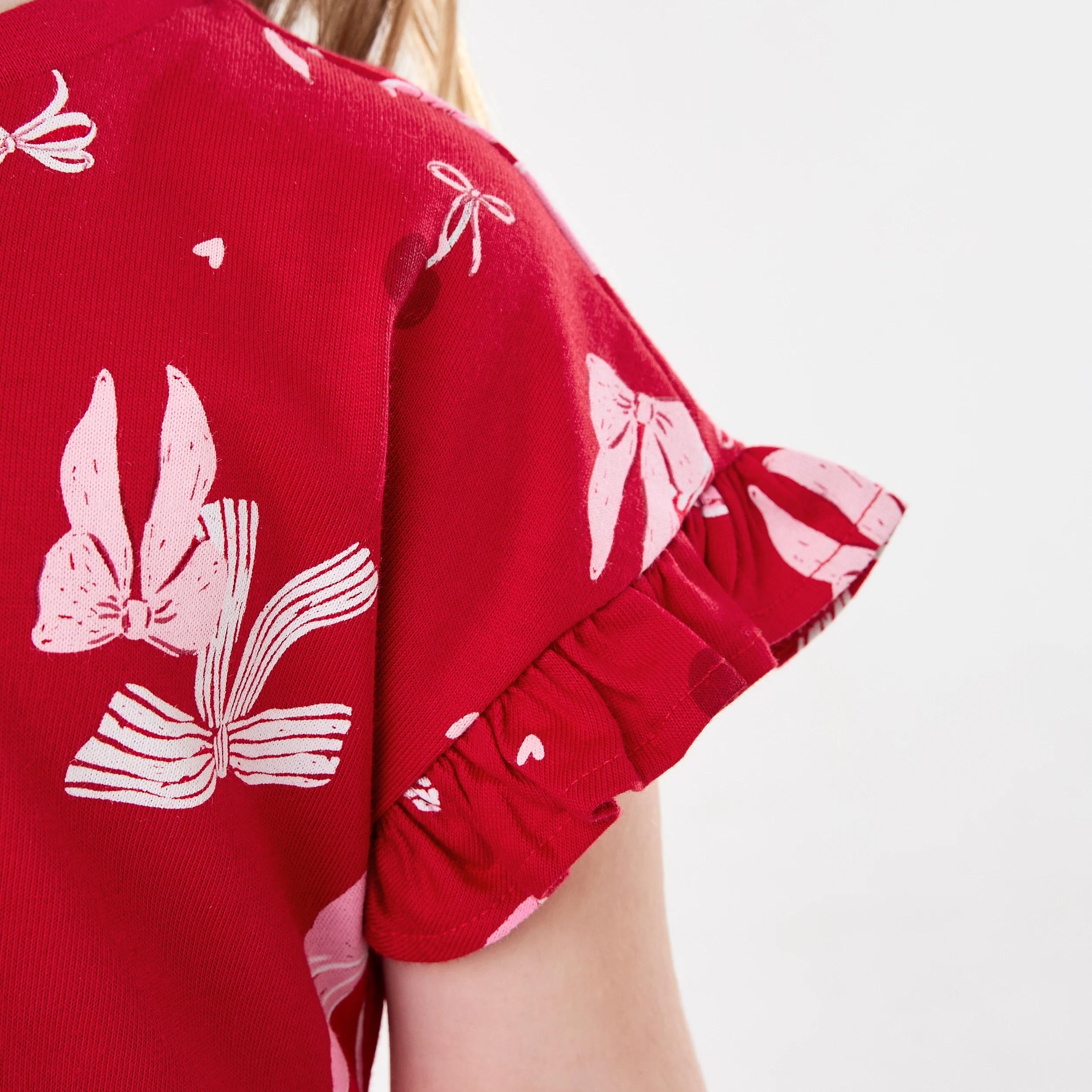 5 Christmas Print Jersey Dress Red Bows, 5 of 9