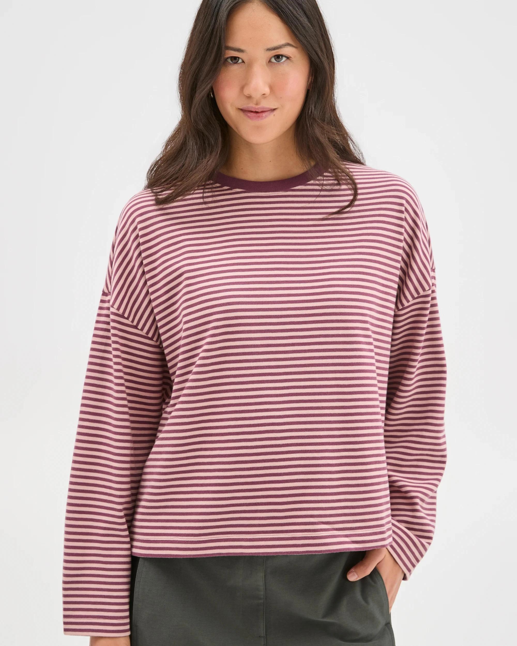 6 Target Woman Australian Cotton Long Sleeve Heavyweight Oversized T-Shirt PANSY/SOFT BLUSH STRIPE, 6 of 8