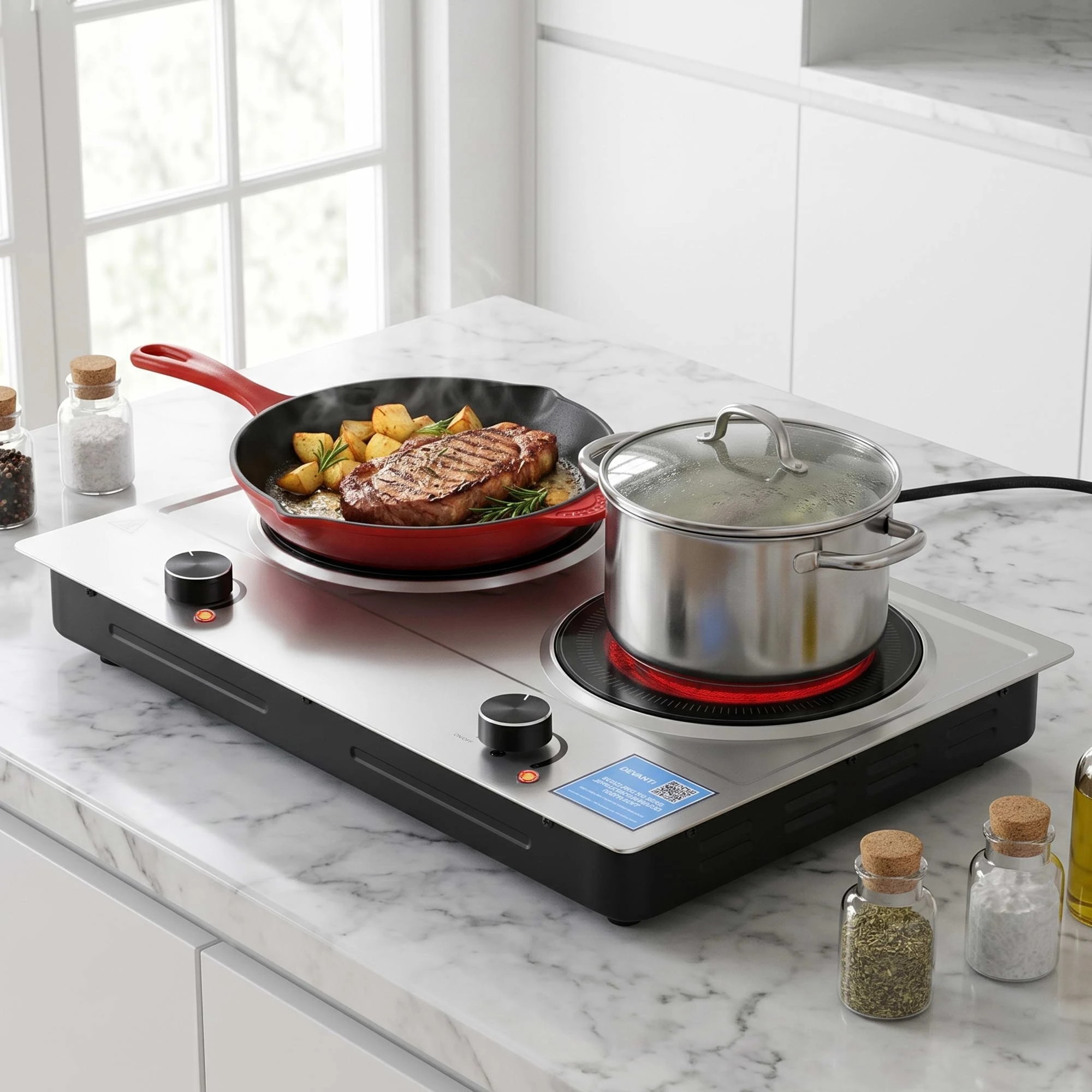 4 Devanti Electric Ceramic Cooktop 2400W Knob Control Hot Plate - Silver, 4 of 9