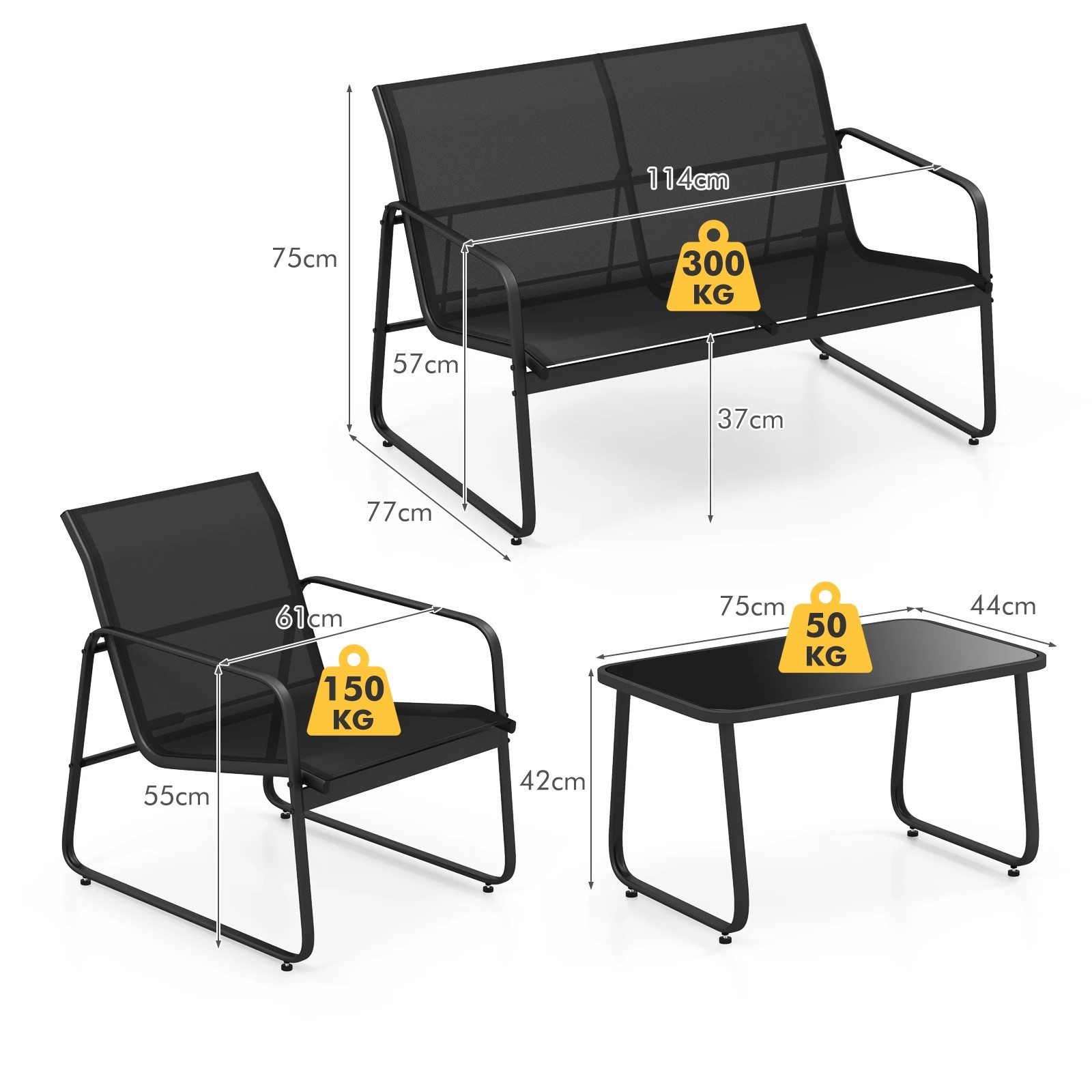 2 Costway 4PCS Patio Conversation Set Metal Frame Outdoor Furniture Set, 2 of 6