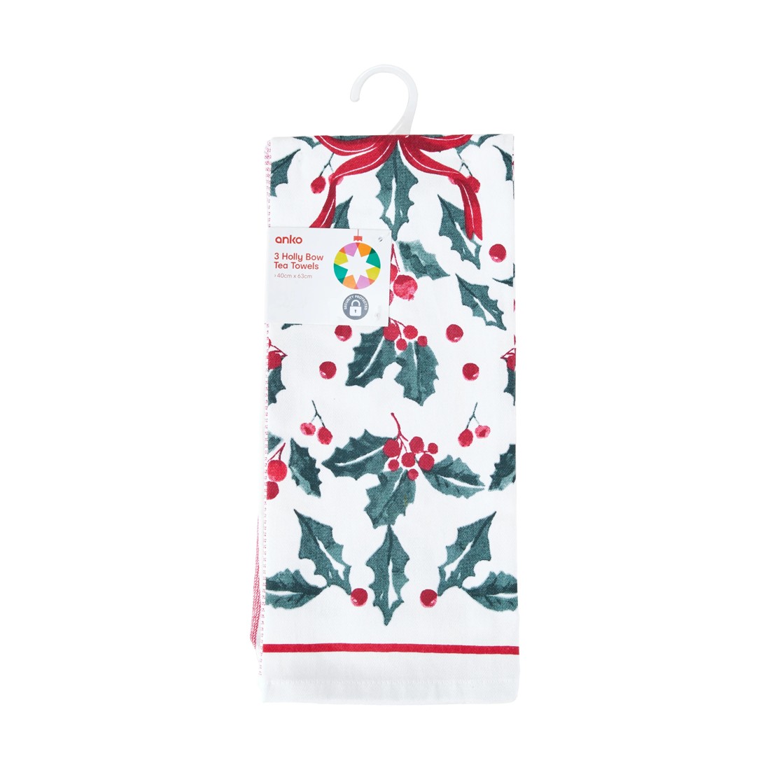 6 3 Pack Holly Bow Tea Towels, 6 of 6
