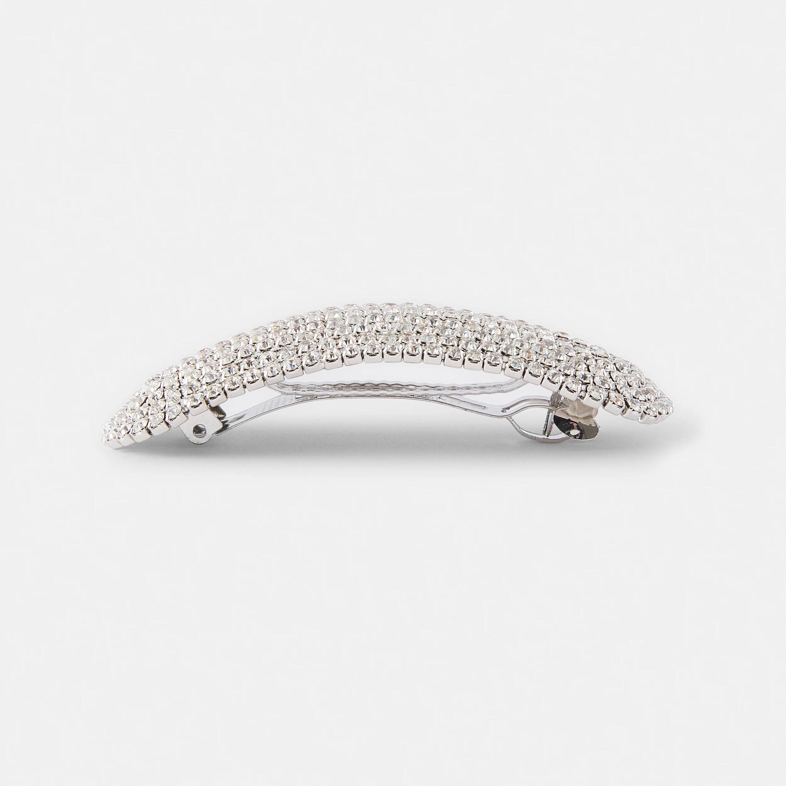 3 Silver Tone Diamante Sparkly Barrette Hair Clip Silver, 3 of 5