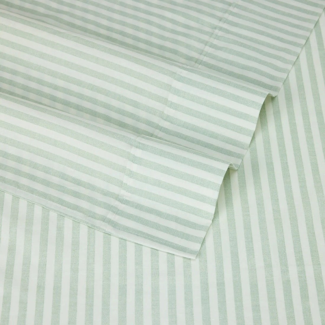 4 250 Thread Count Stripe Cotton Sheet Set - Double Bed, Sage, 4 of 7