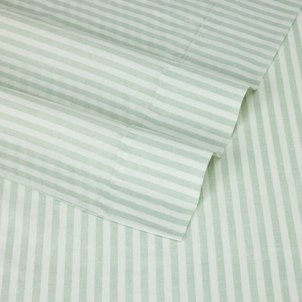 4 250 Thread Count Stripe Cotton Sheet Set - Double Bed, Sage, 4 of 7
