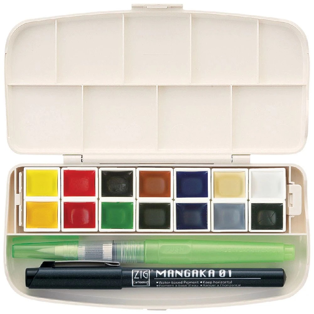 1 Kuretake Portable Gansai Tambi 14 Piece Kit, 1 of 4