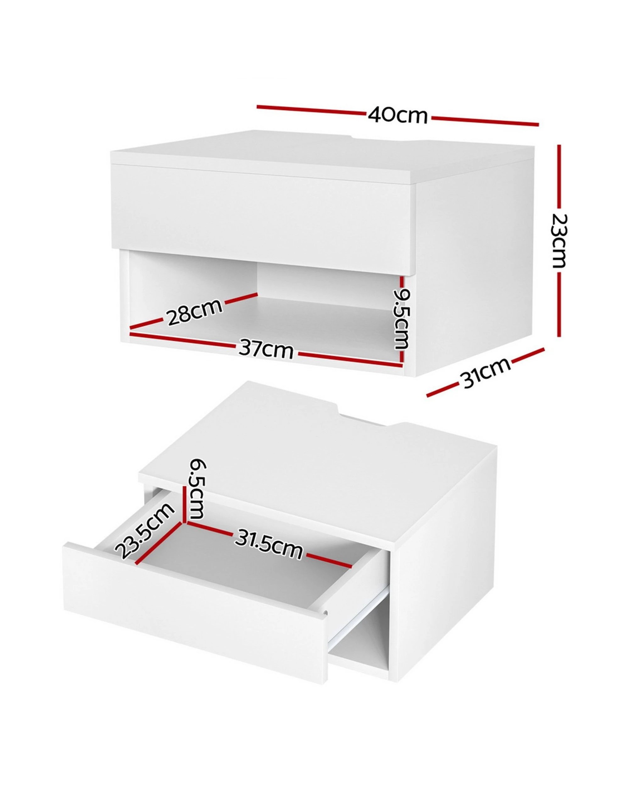3 Artiss Floating Bedside Table Nightstand Drawer
 - White, 3 of 3
