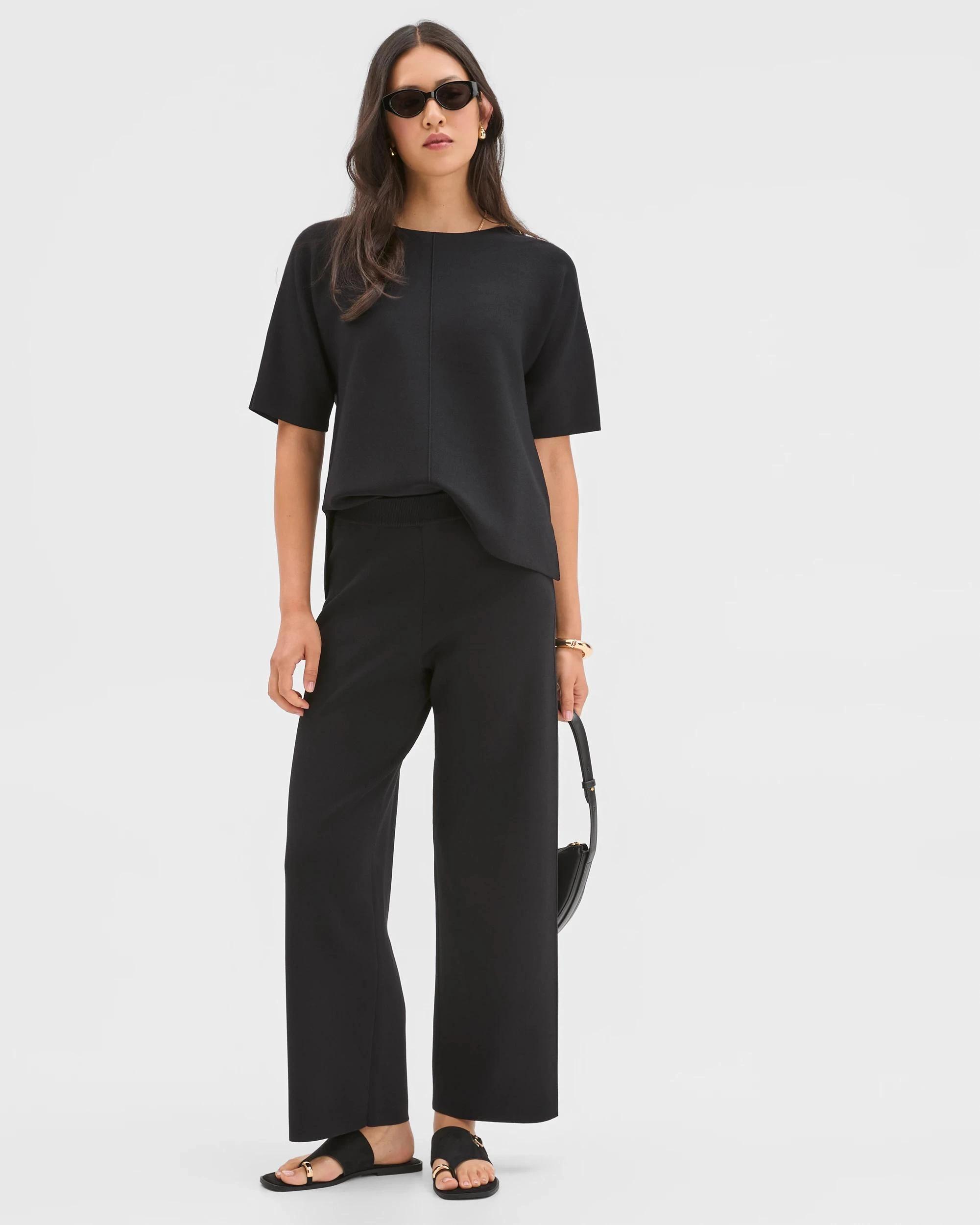 1 Preview Crepe Knit Straight Leg Pants BLACK, 1 of 6