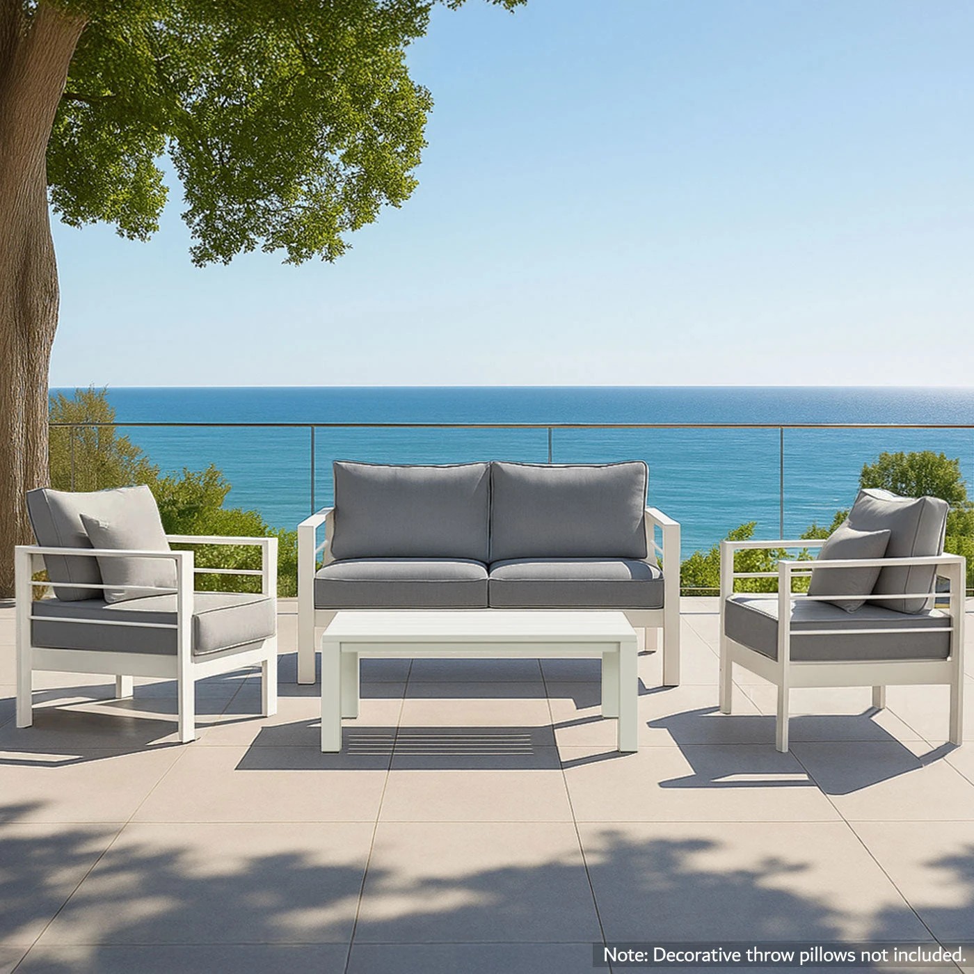 1 Moda Living Paris 4 Piece White Aluminium Sofa Lounge Set - Grey Cushion - White, 1 of 9