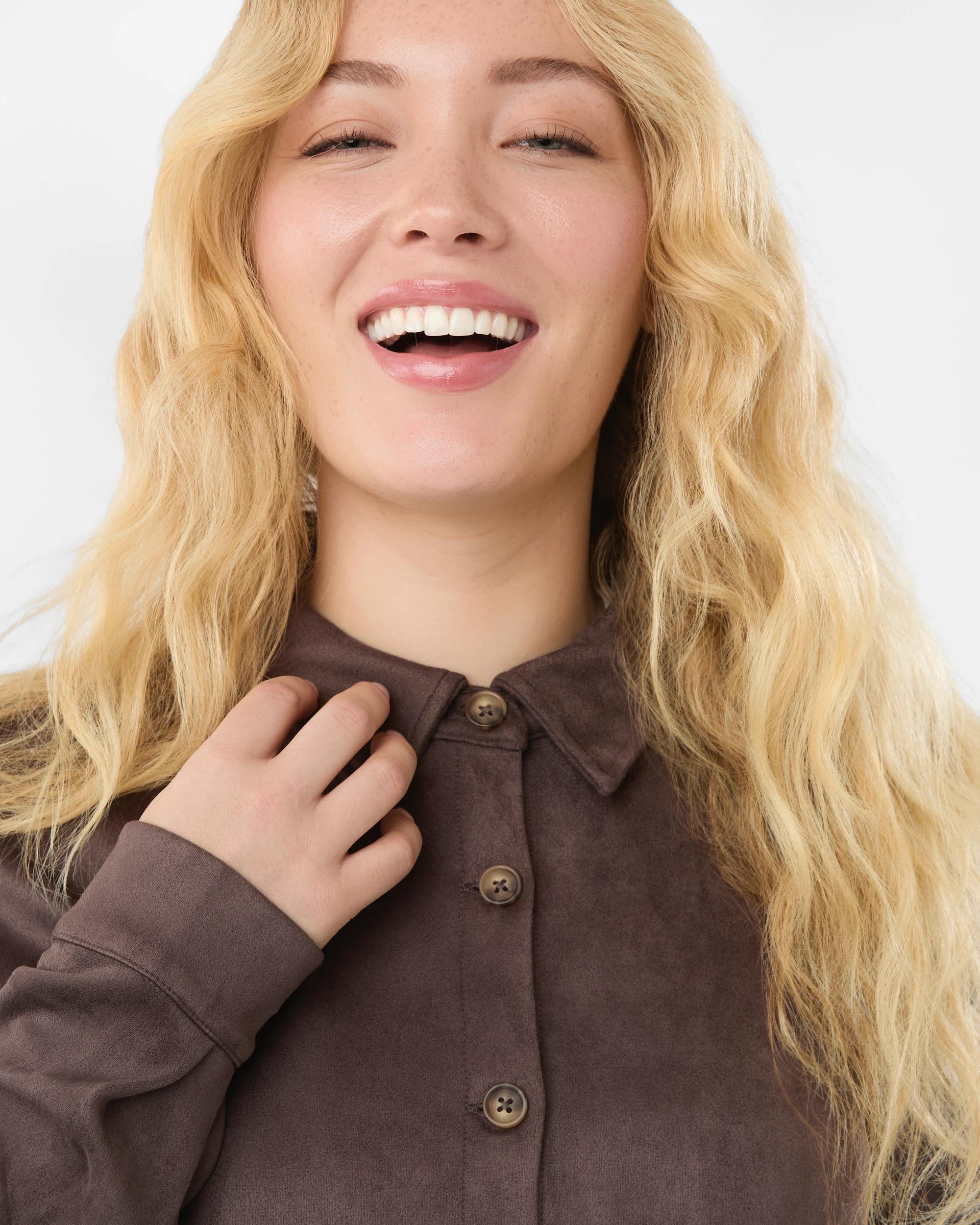 9 Long Sleeve Suedette Shirt Choc Plum, 9 of 10