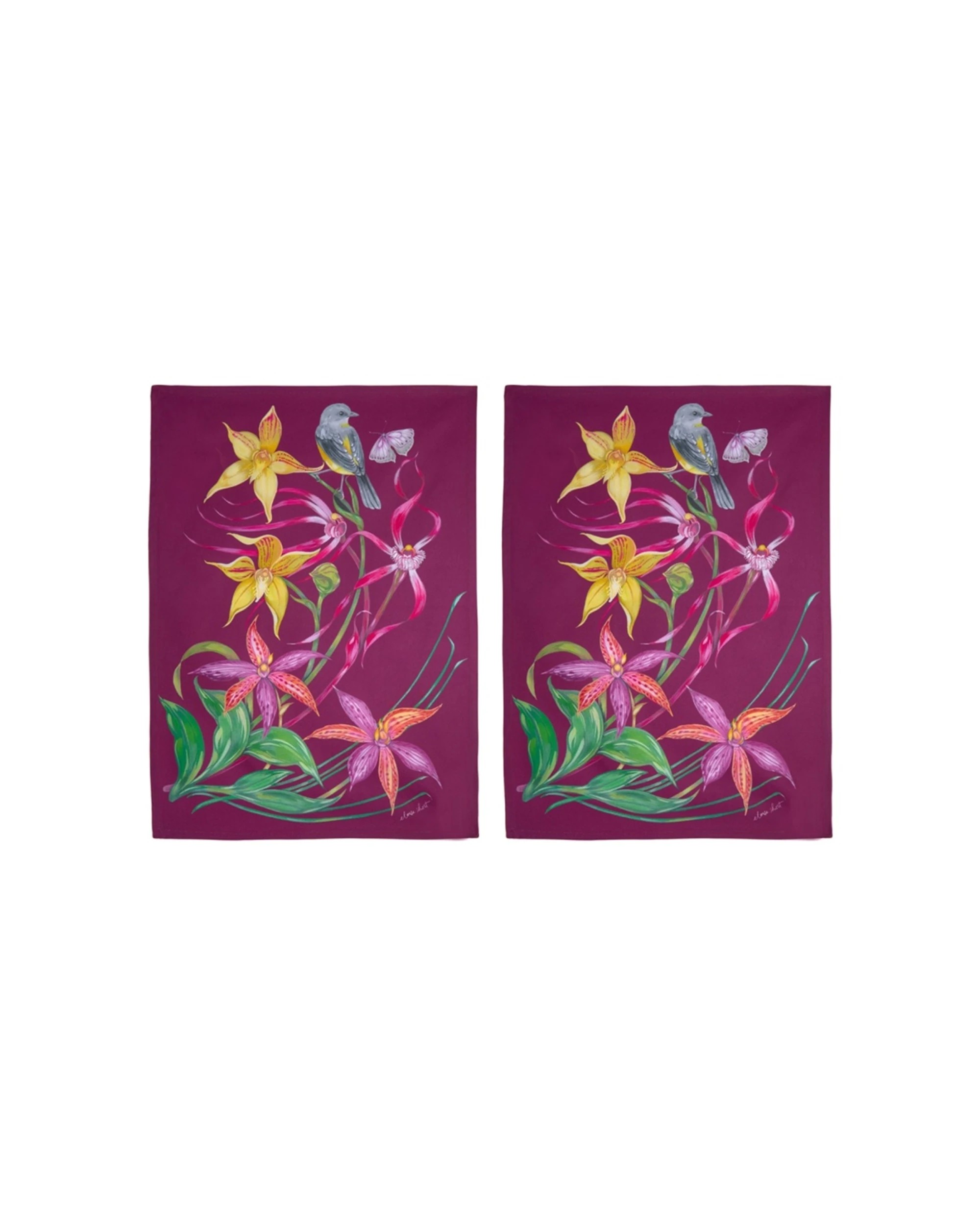 1 Maxwell & Williams 2x Eloise Short Lyric Tea Towel Set 50x70cm Robin - Multi, 1 of 3