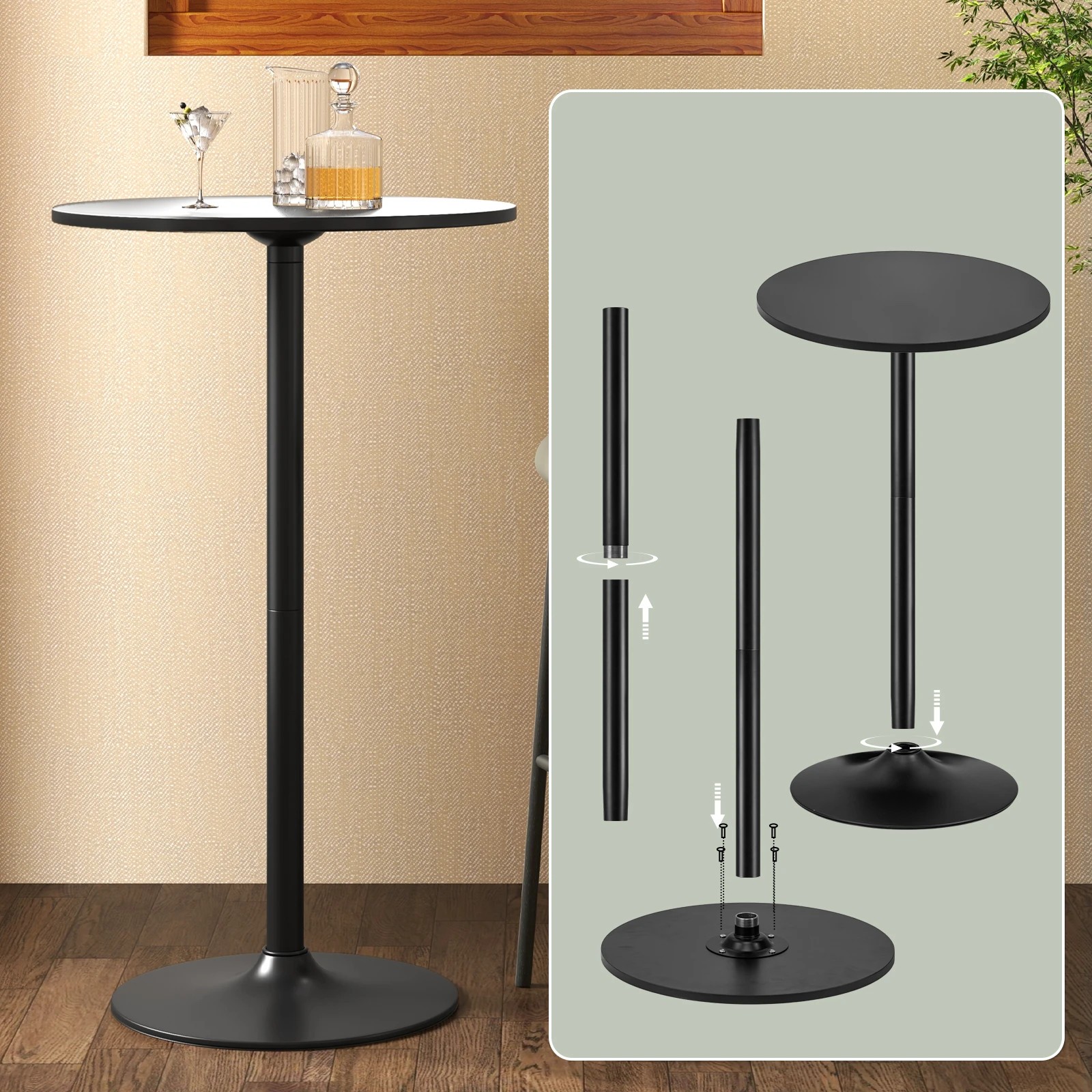 5 Costway 2PCS High Bar Table Round Coffee Side Table Pub Dining Table - Black, 5 of 8