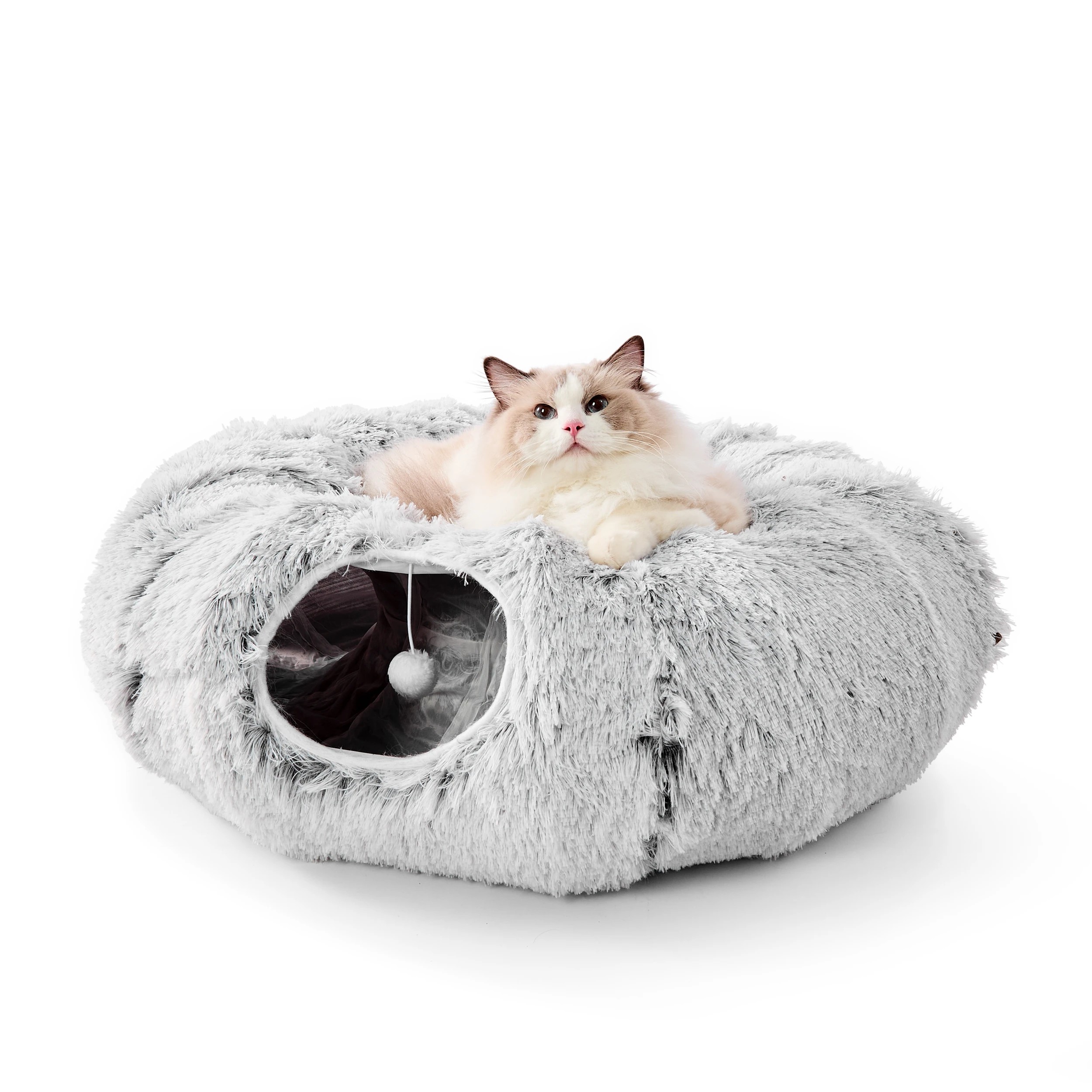 1 Round Fluffy Cat Tunnel Bed, 1 of 10