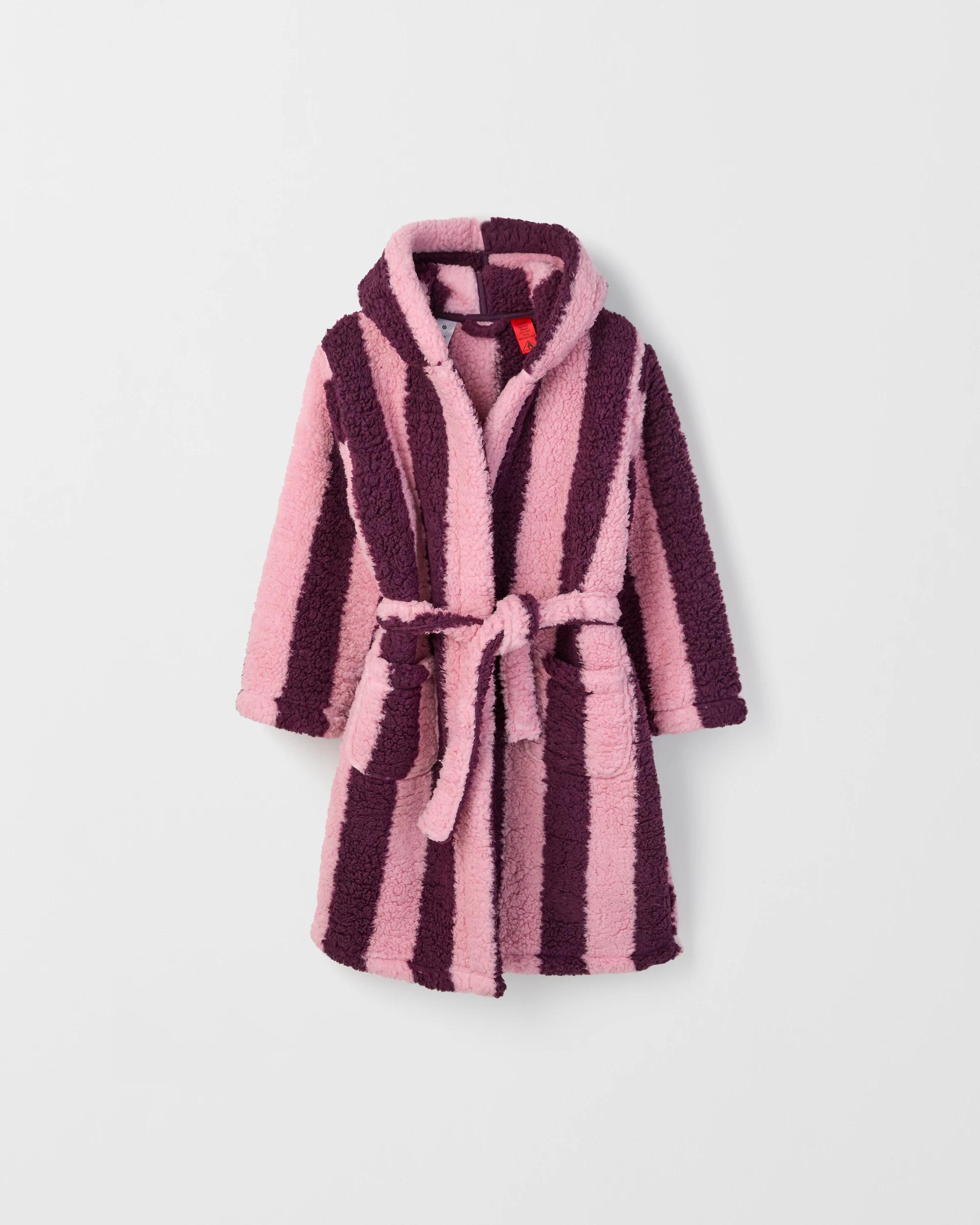 1 Target Kids Older Girls Sherpa Dressing Gown WINE STRIPE, 1 of 4