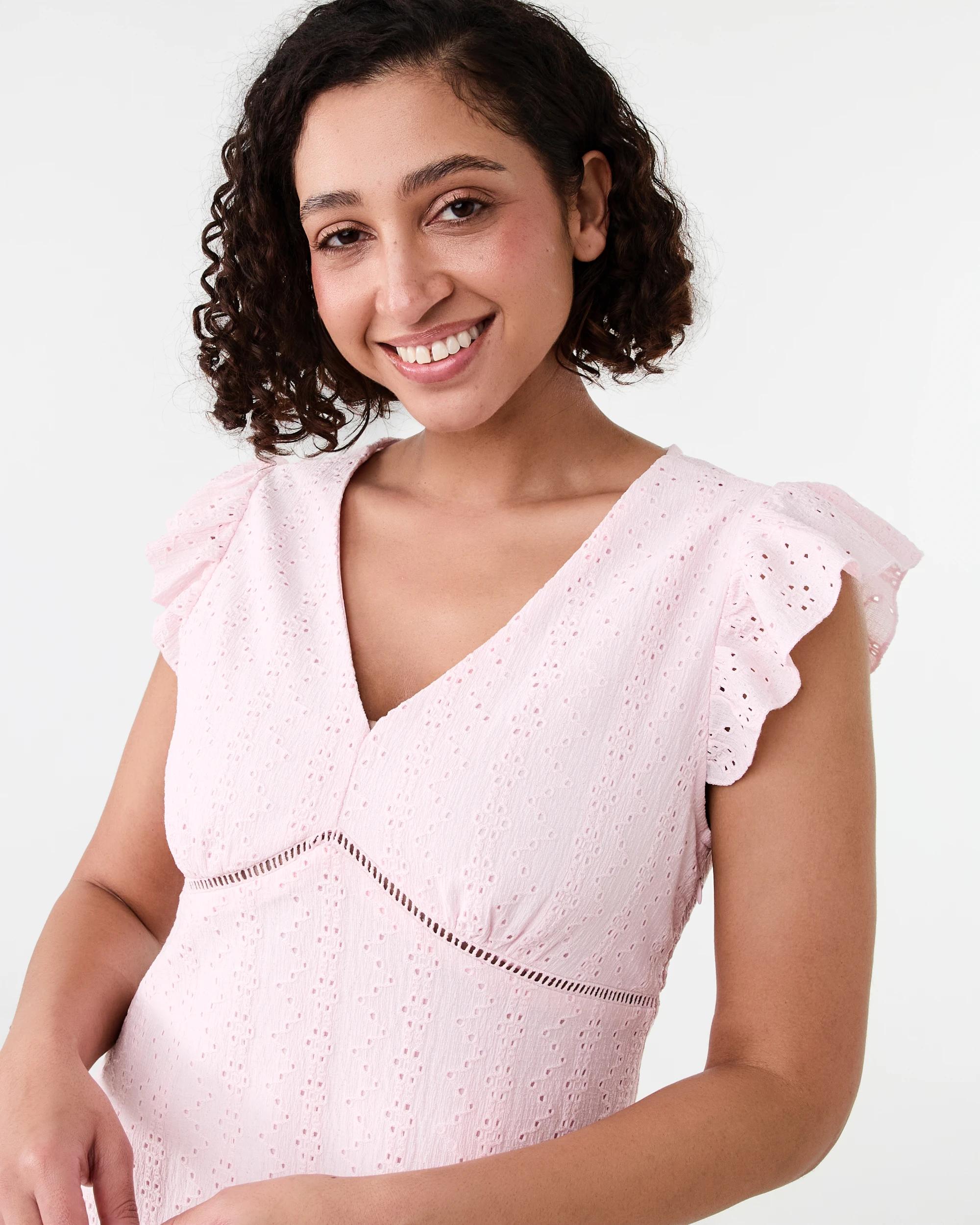 4 Sleeveless Broderie V-Neck Mini Dress Bllet Pink, 4 of 8