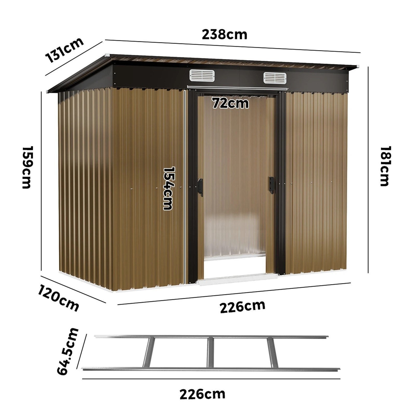 2 Livsip Garden Shed Outdoor Storage Sheds 2.38x1.31M Workshop Shelter With Base - Brown, 2 of 8