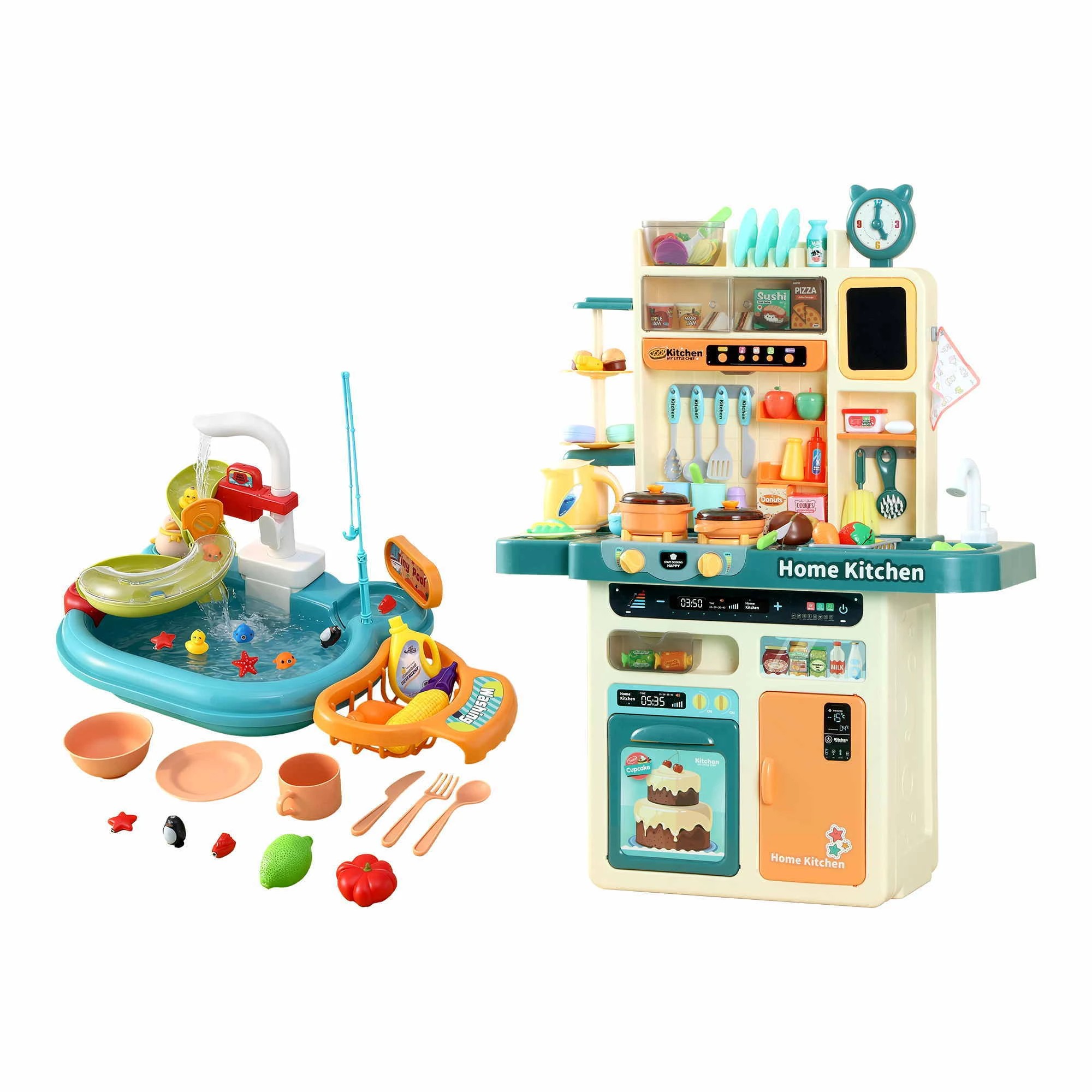1 Keezi 2 Piece Kids Pretend Kitchen Playset Water Toys Fishing Game - Multi, 1 of 9