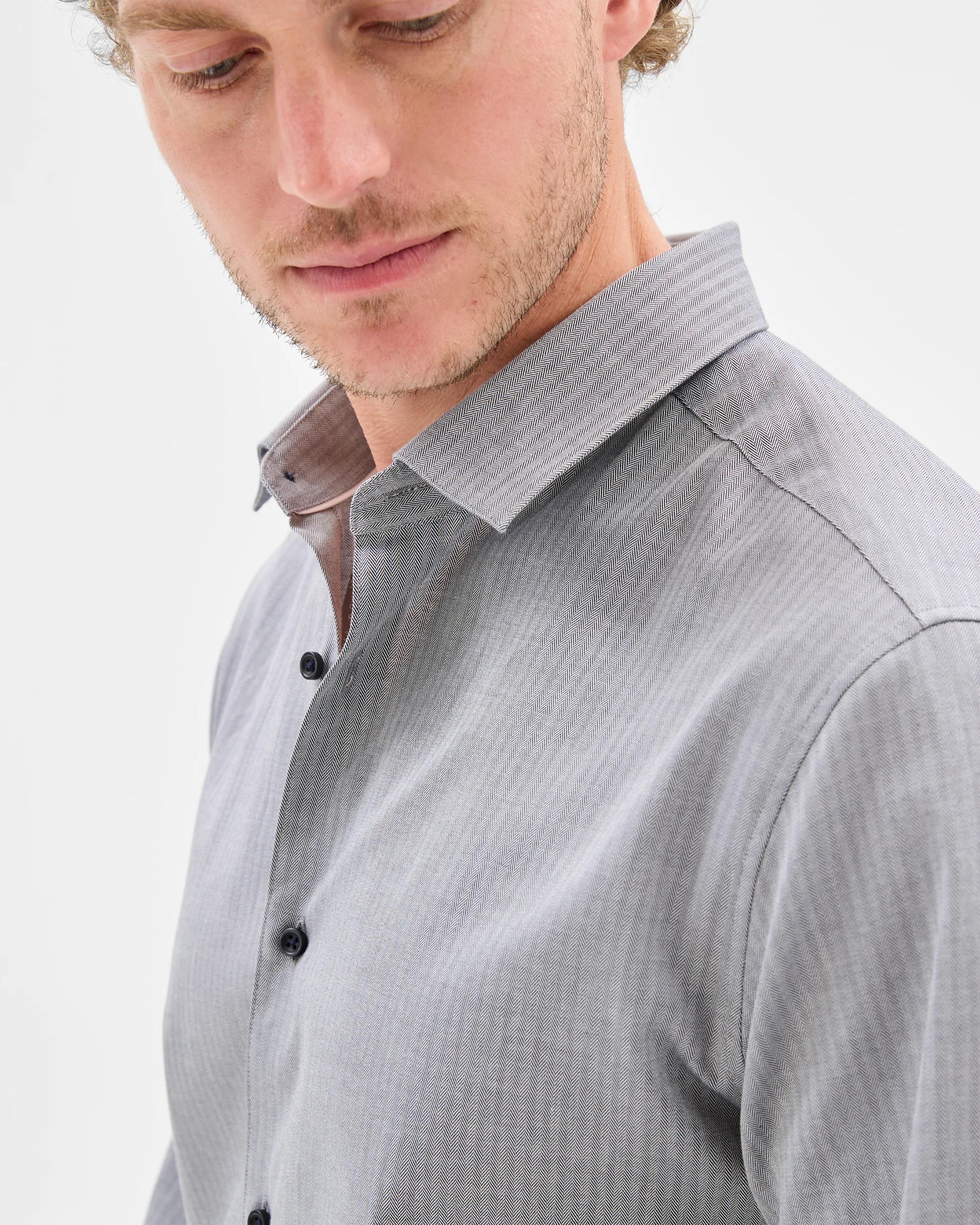5 Australian Cotton Herringbone Business Shirt - Preview GREY, 5 of 7