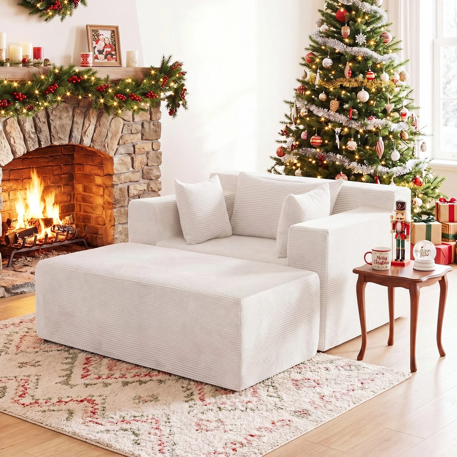 2 Costway Single Floor Lounge Chair Sofa Couch w/Ottoman Bean Bag Chair - White, 2 of 4