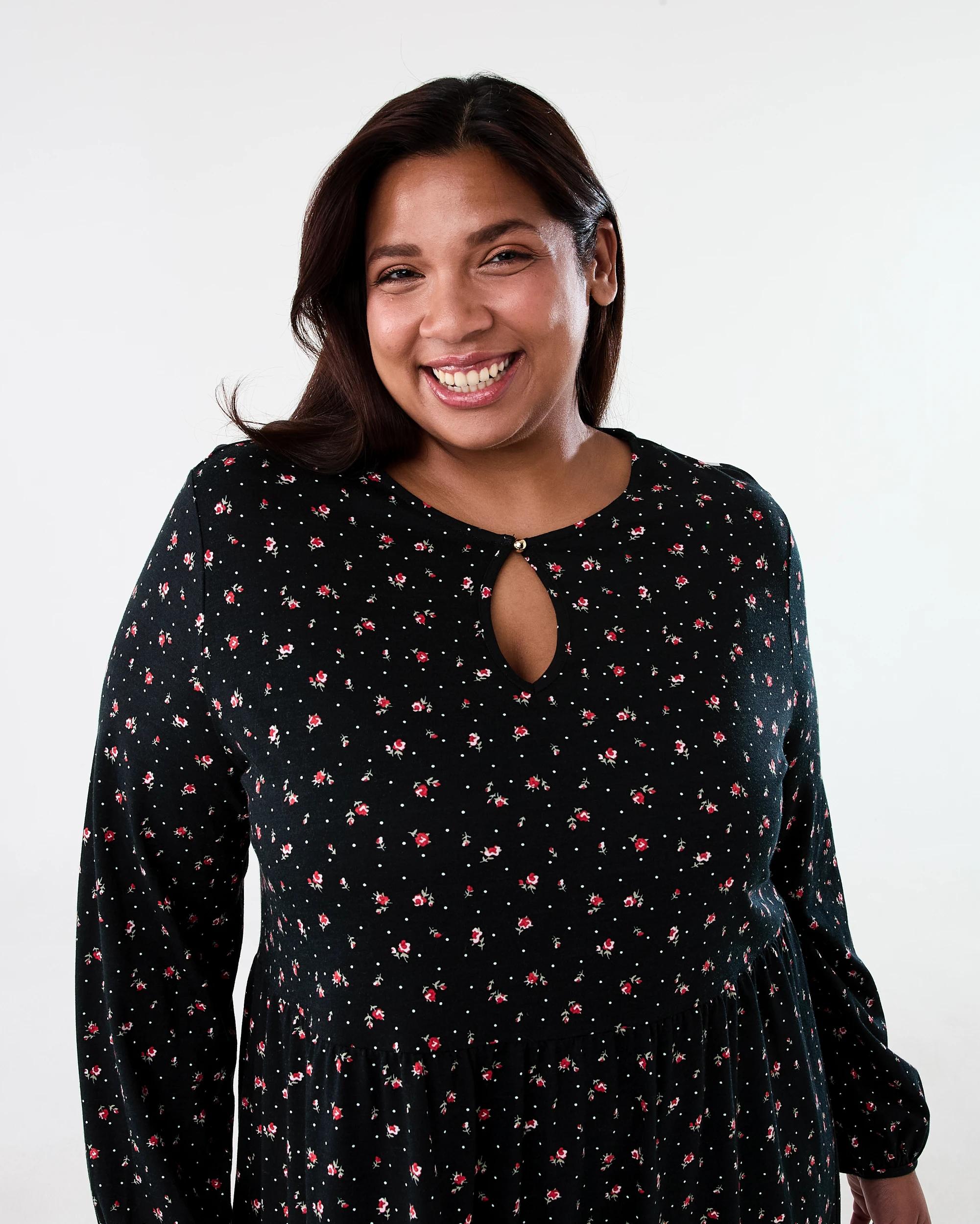 4 Curve Long Sleeve Jersey Dress Ditsy, 4 of 6