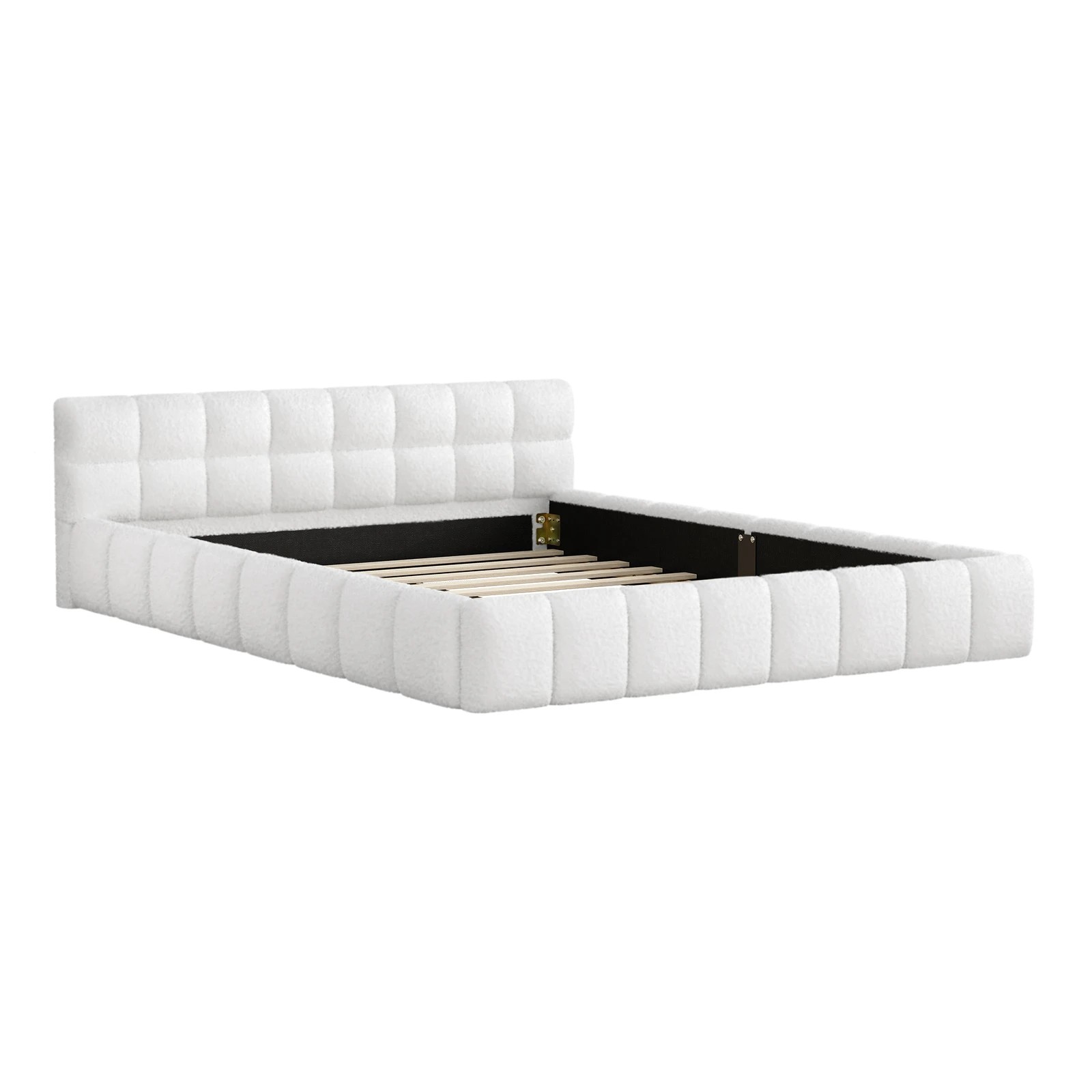 10 Alfordson Bed Frame Queen Size Tufted Headboard Foundation Boucle Talmon - White, 10 of 10