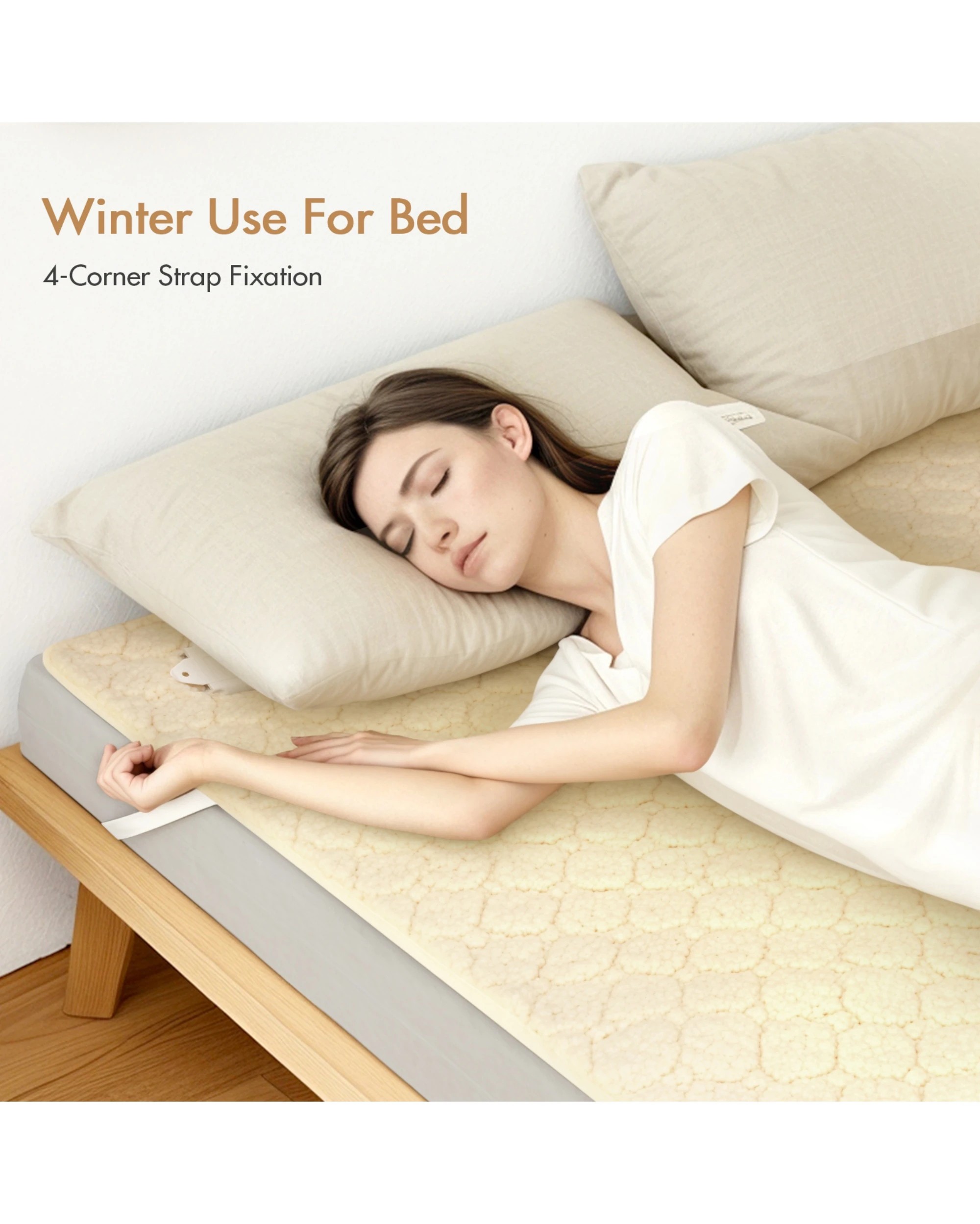 4 Advwin Double Size Electric Blanket Cotton Fluff Heated Mattress Pad With Dual Control 3 Heating Settings Beige, 4 of 9