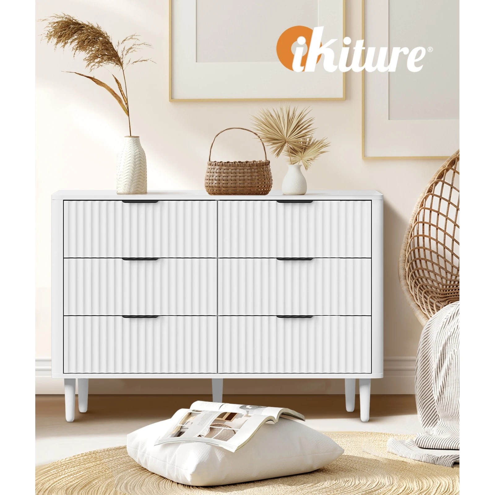5 Oikiture 6 Chest Of Drawers Storage Cabinet Dressers Lowboy Stripe
 - White, 5 of 9