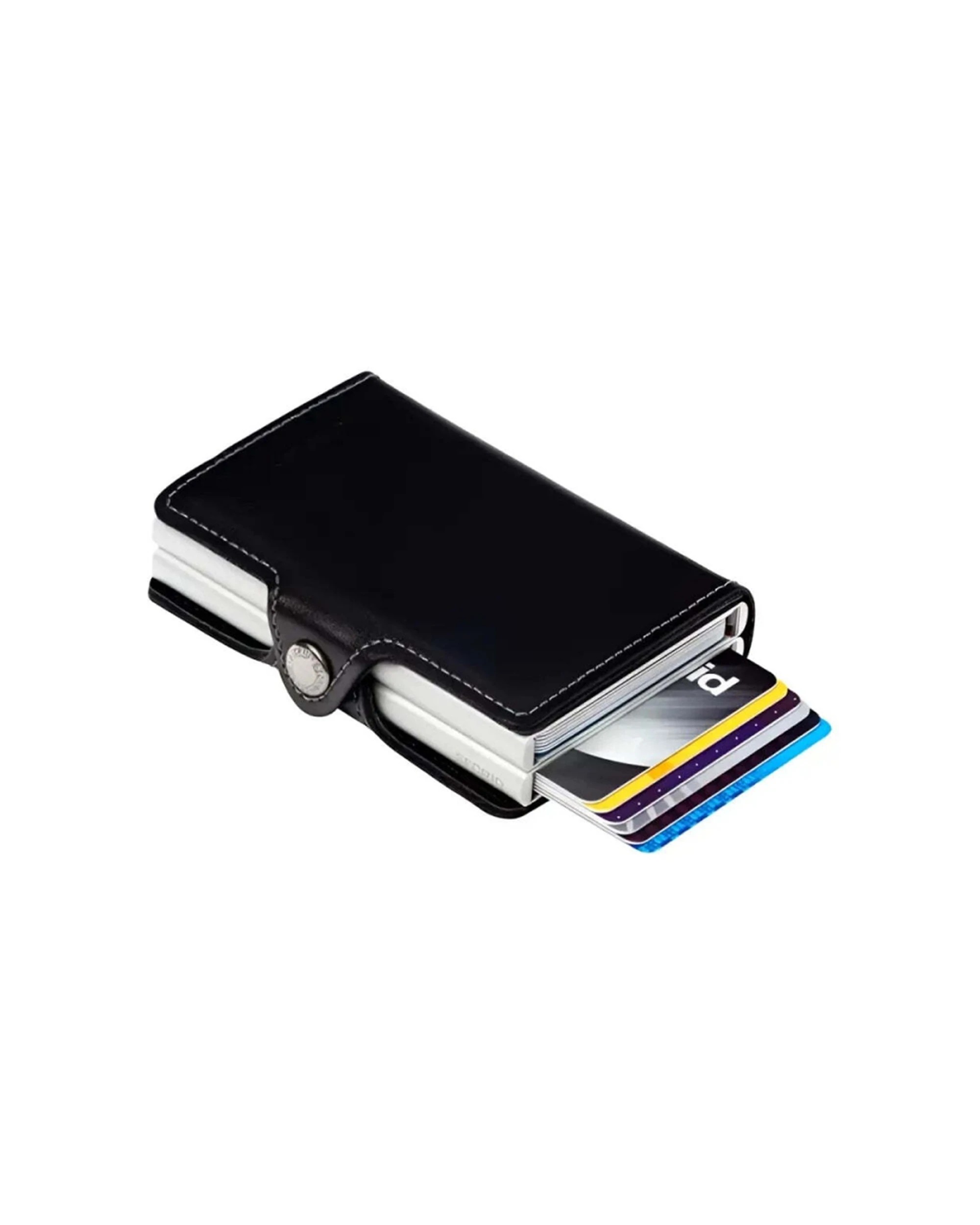 2 Secrid Twinwallet Compact RFID Aluminium Leather Clip Closure Wallet - Black, 2 of 3