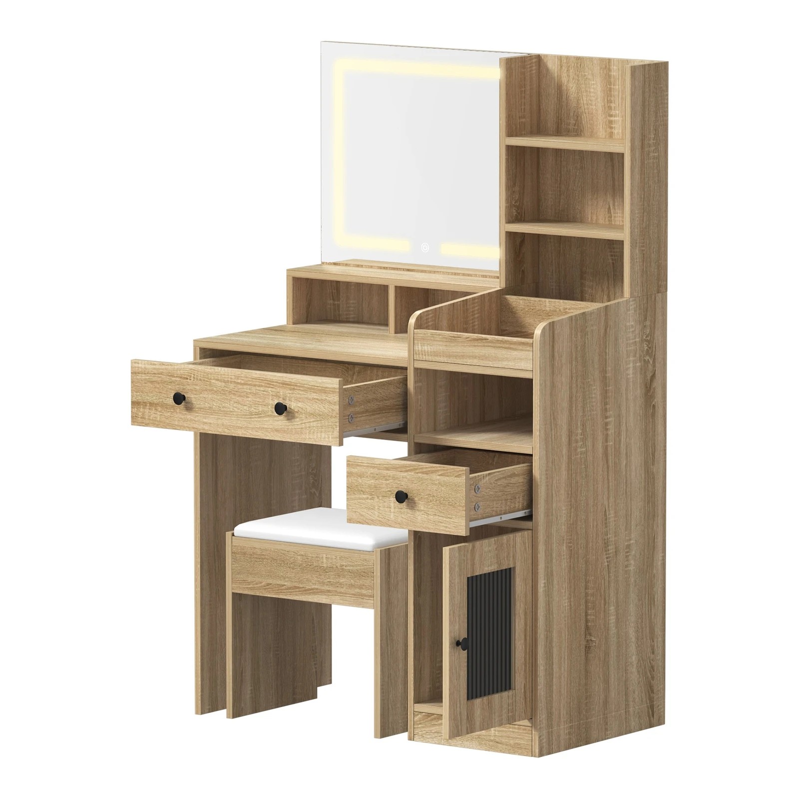 8 Oikiture Dressing Table Stool Set Makeup Mirror Led Light Vanity Desk
 - Natural, 8 of 9