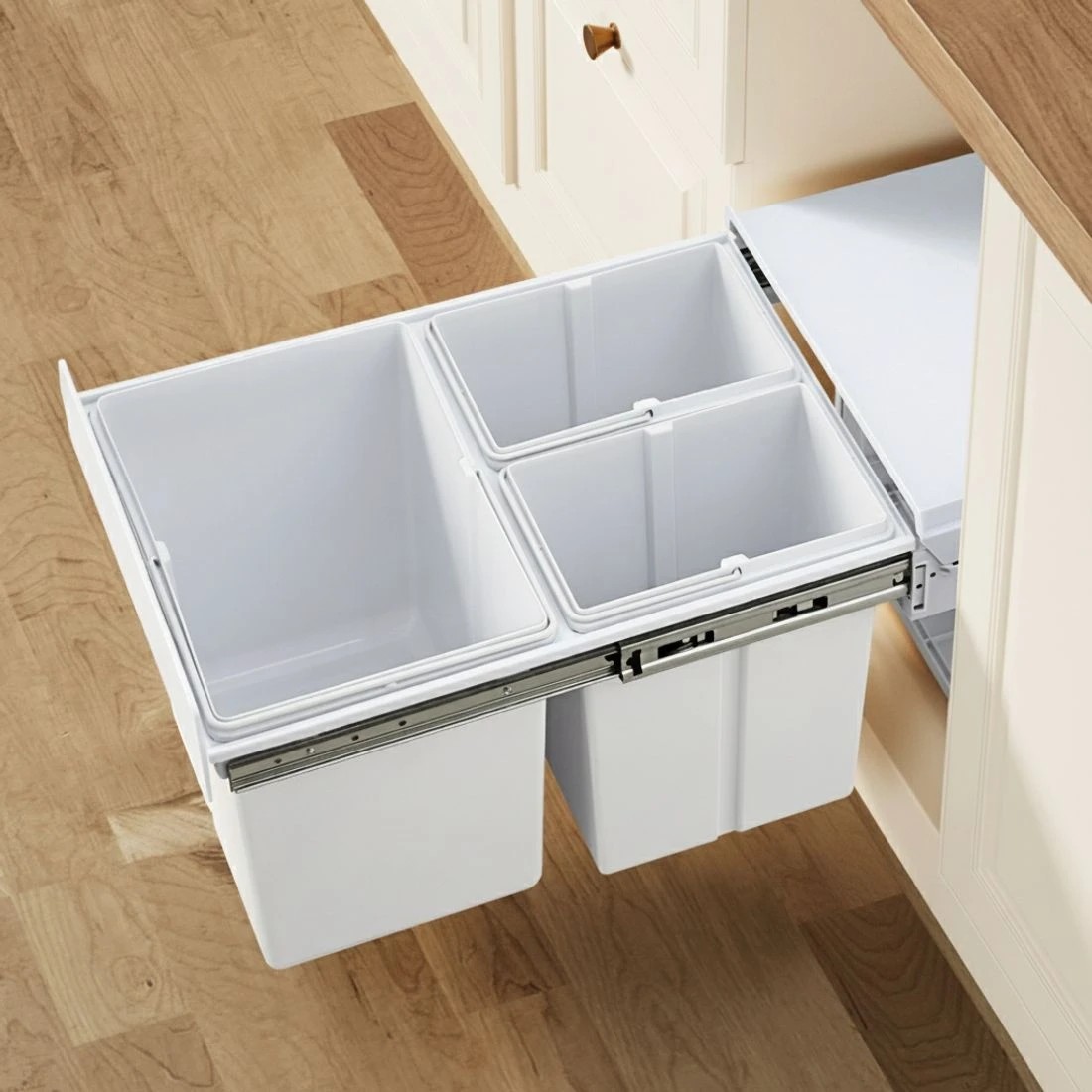 2 Cefito Pull Out Bin Kitchen Triple Slide Garbage Rubbish Bins Basket  31L - White, 2 of 4