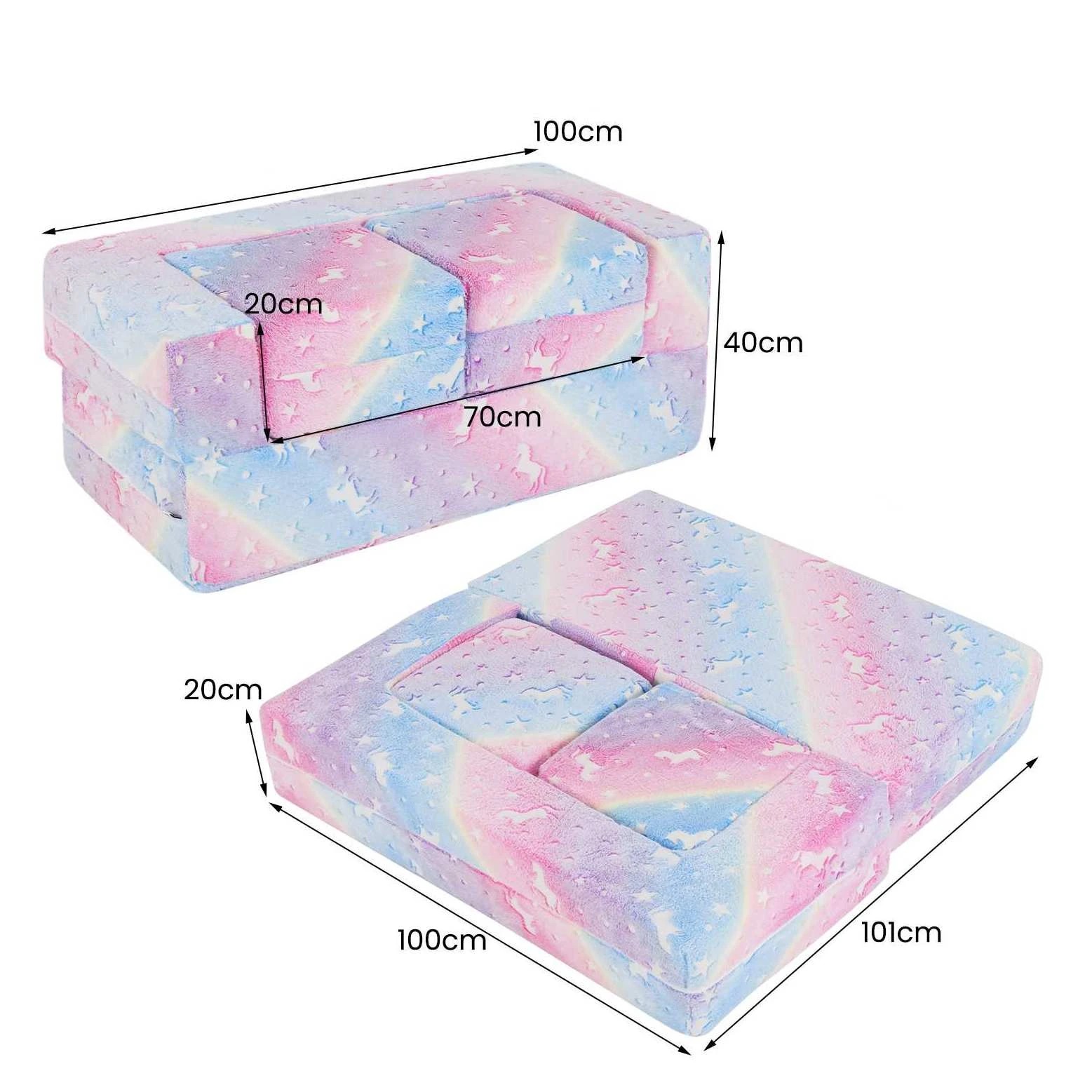 2 Costway Macaron Color Double Seater Luminous Foldable Sofa w/Removable Flannel Cover - Multi, 2 of 2