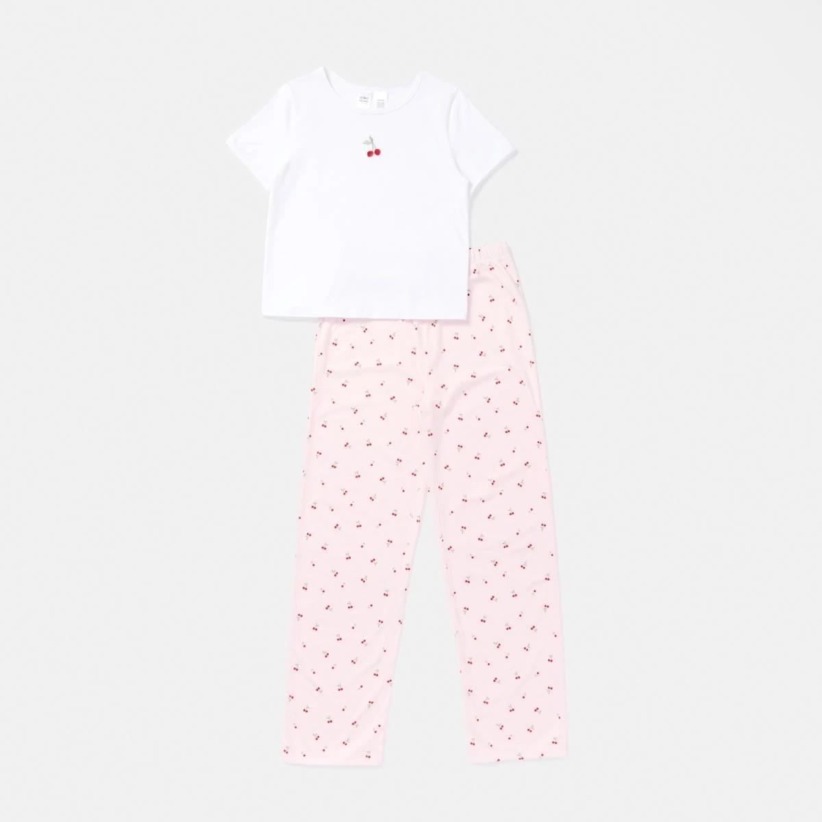 6 T-shirt and Long Pants Pyjama Set Wht Cherry, 6 of 9