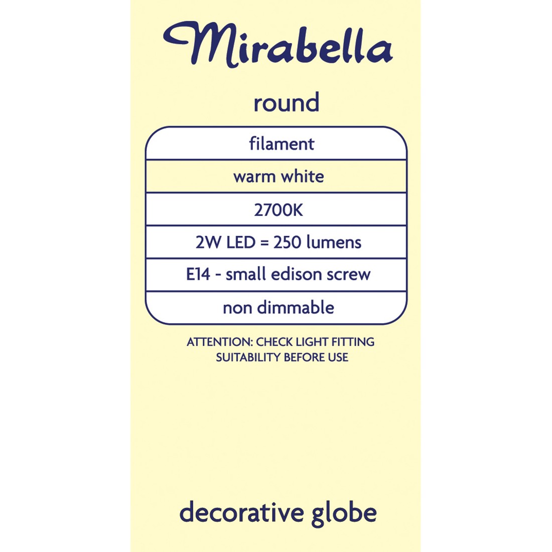 6 Mirabella E14 2W LED Filament Round Bulb, 6 of 7