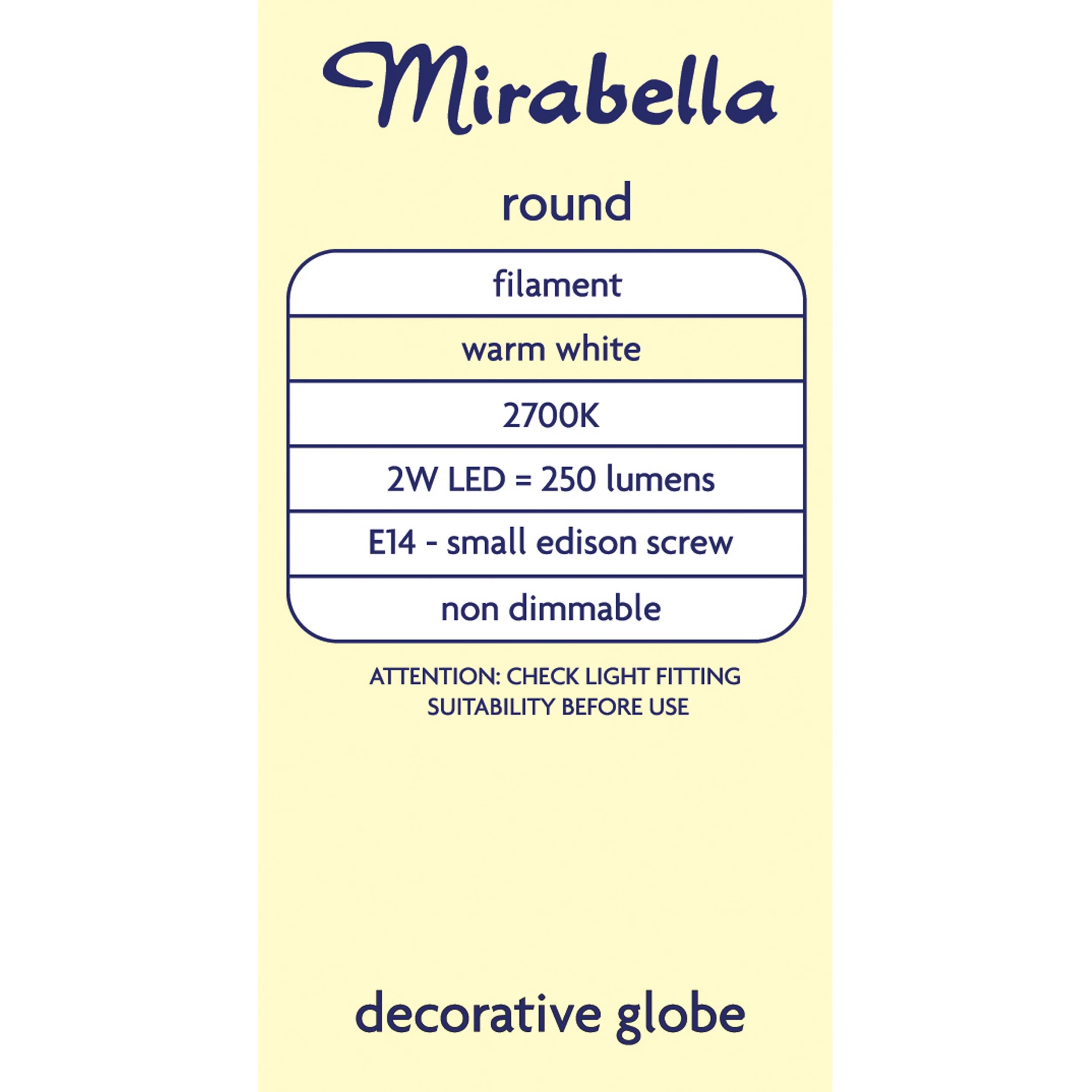 6 Mirabella E14 2W LED Filament Round Bulb, 6 of 7