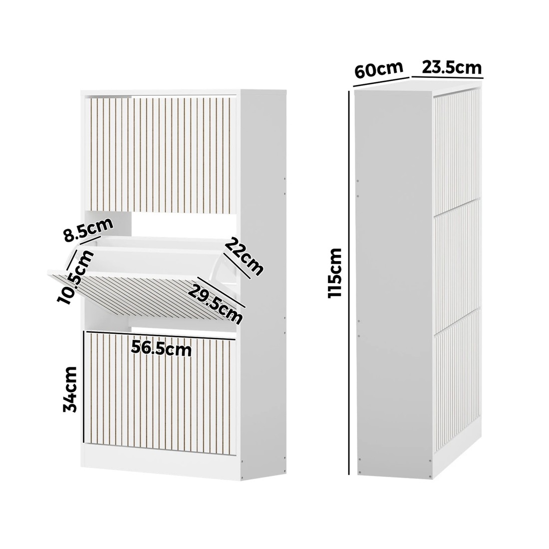 10 Oikiture Shoe Rack Storage Cabinet Organiser Drawers 3 Doors
 - White, 10 of 10