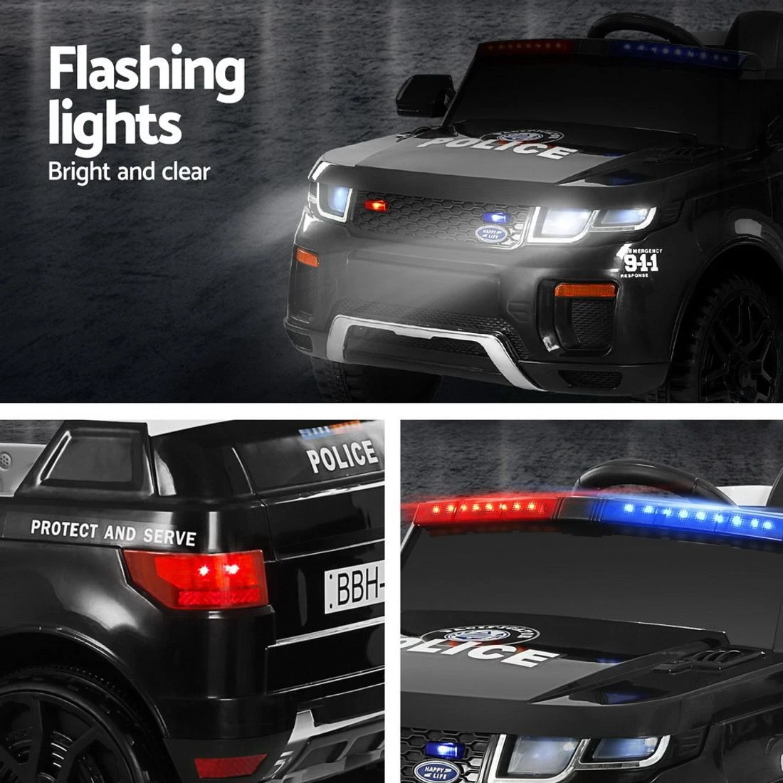 5 Rigo Kids Electric Ride On Patrol Police Car Horn Music Remote - Black, 5 of 5