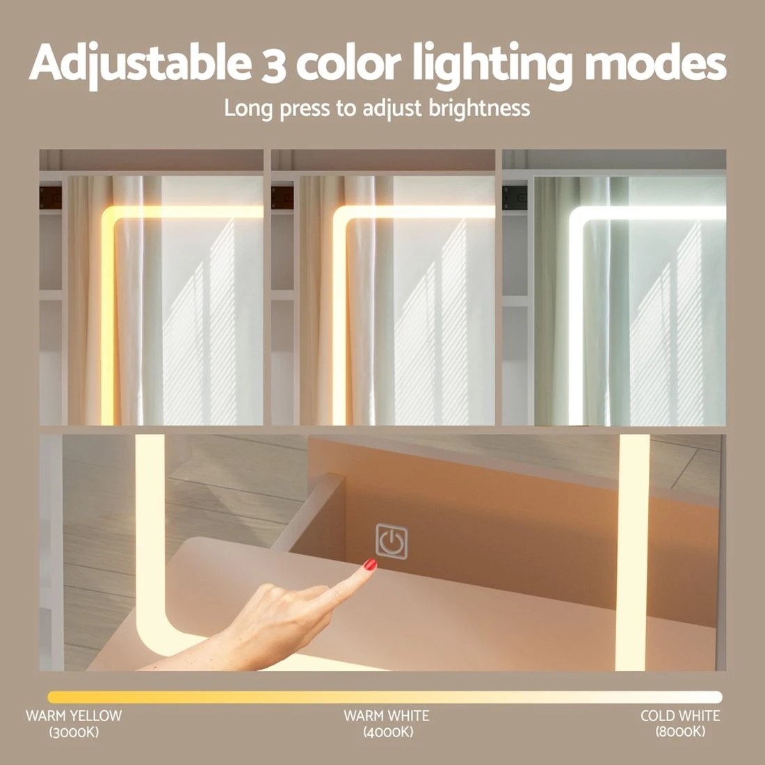 6 Artiss Dressing Table Vanity Desk Set Stool Led - White, 6 of 8