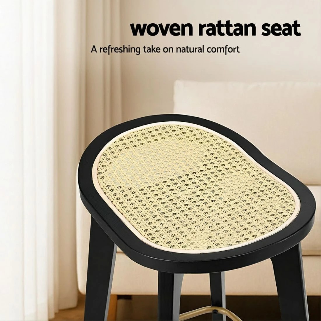 5 Artiss 4x Bar Stools Rattan Counter Kitchen Dinning Chair Bamboo Saddle - Black, 5 of 7