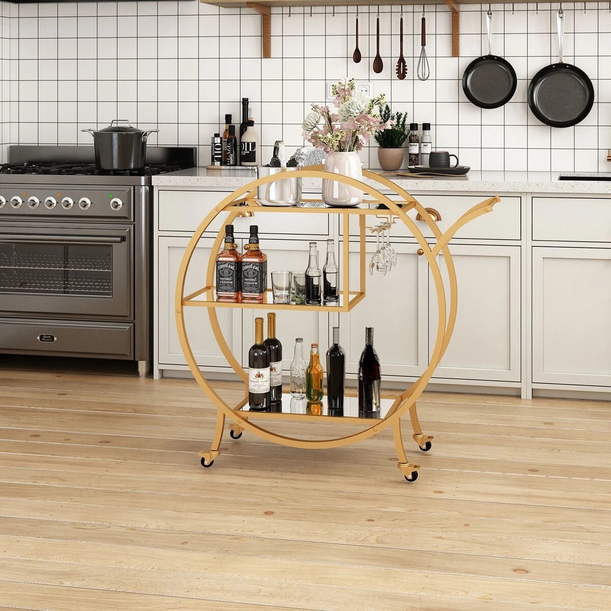 2 Ausway Bar Cart Wine Rack Drinks Trolley Metal Frame Mobile, 2 of 7