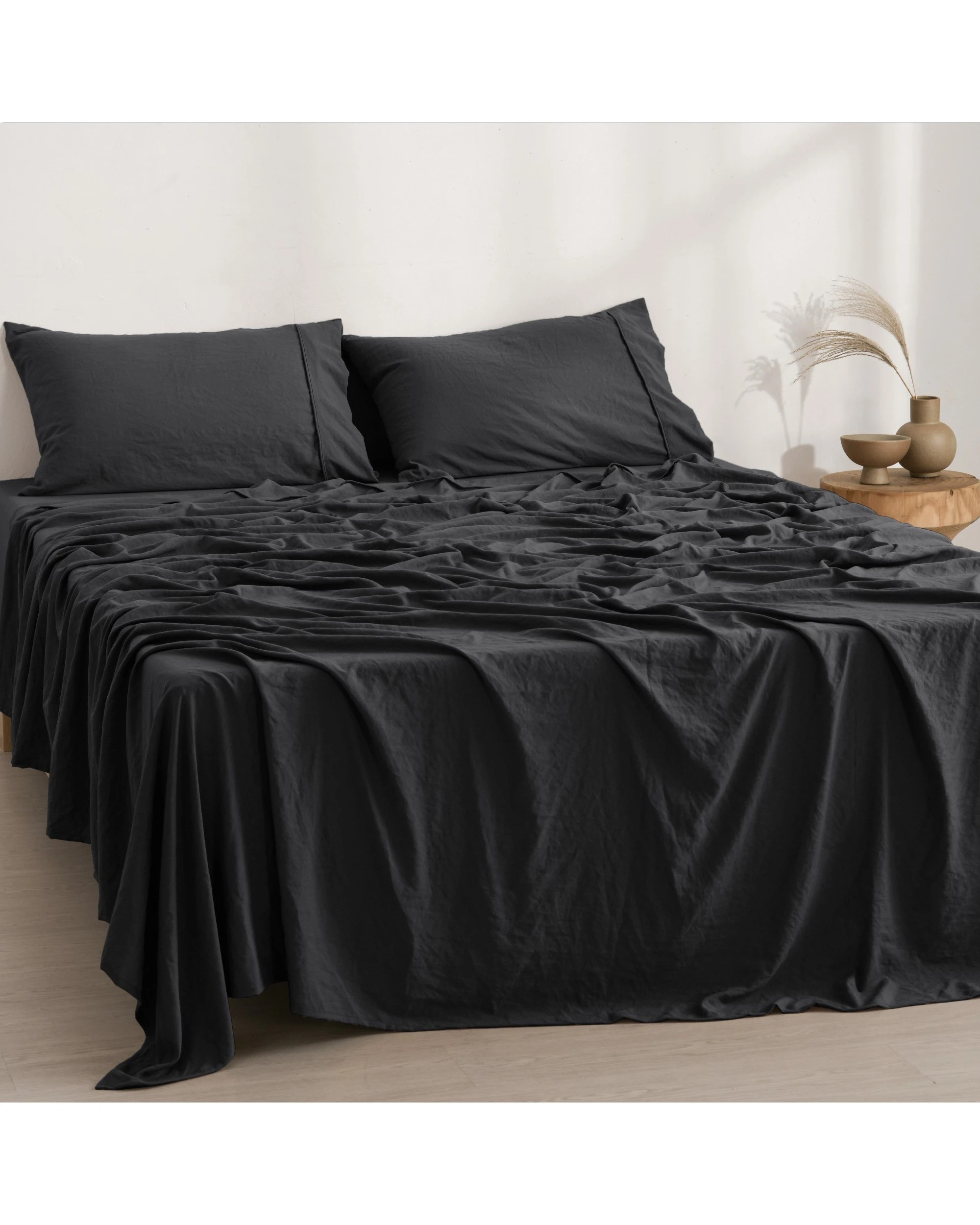 2 Dreamaker Superfine Washed Microfibre Sheet Set - King Single Bed - Black, 2 of 5