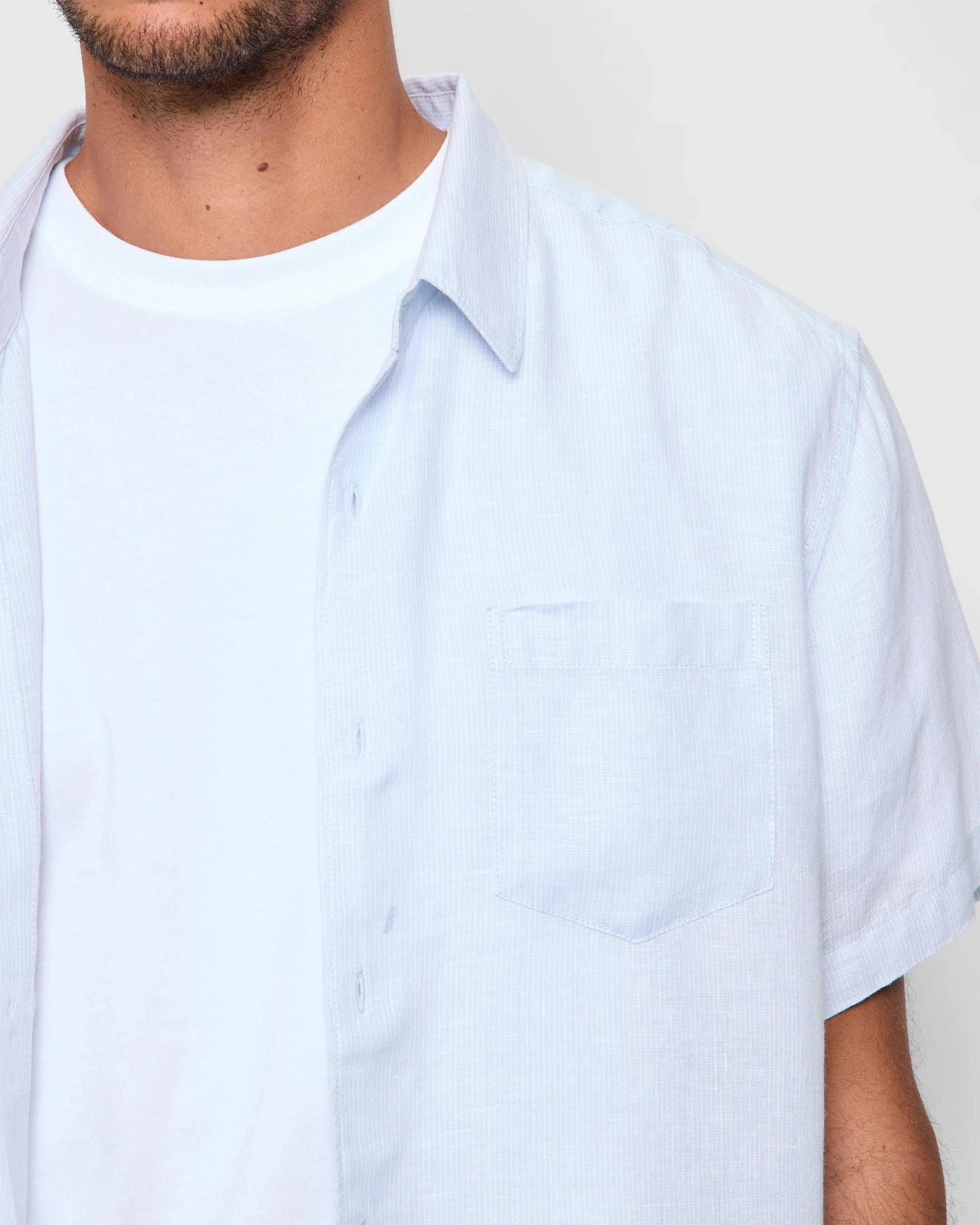 5 Target Man European Linen Short Sleeve Shirt MICROSTRIPE LIGHT BLUE, 5 of 5