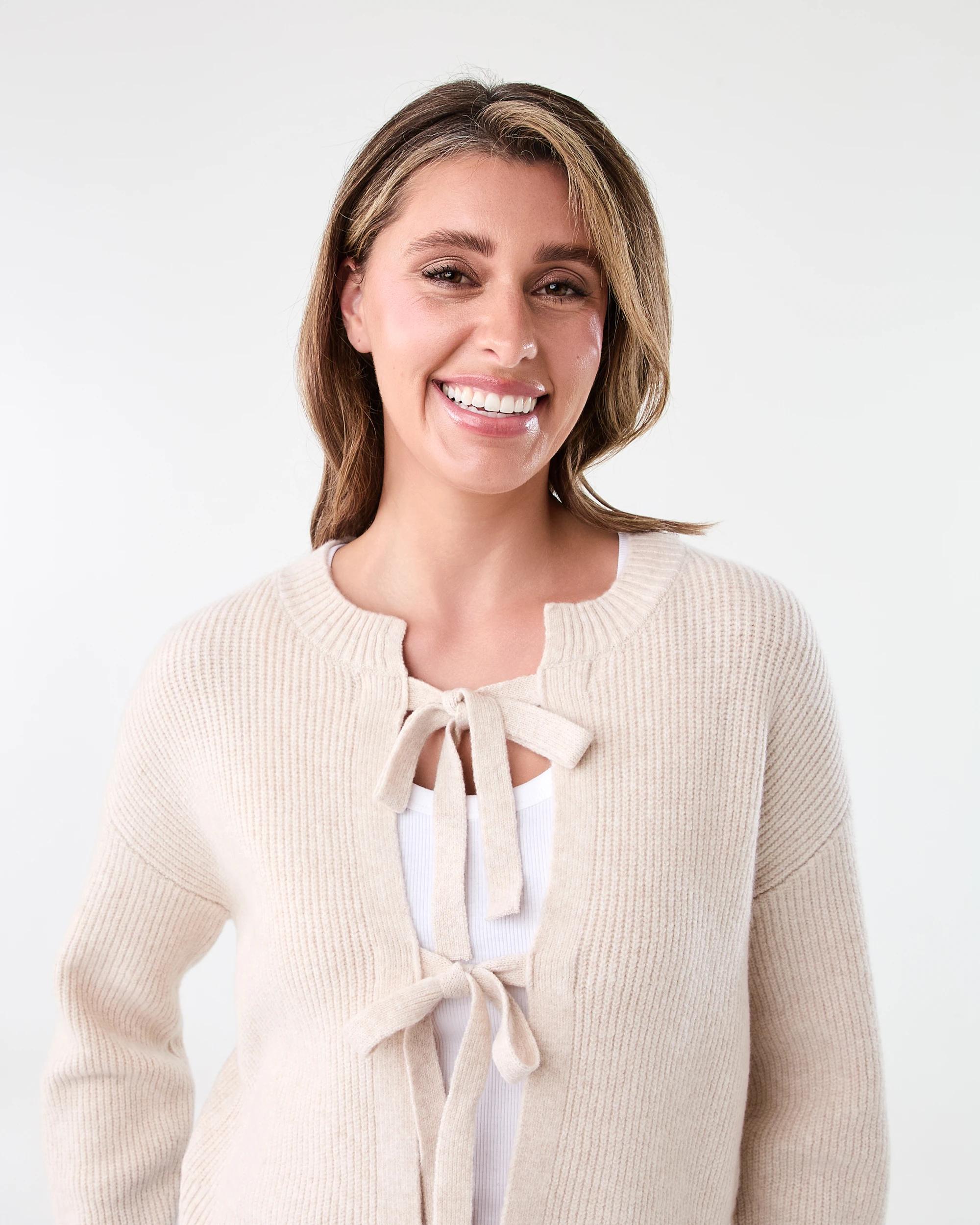 4 Tie Up Ribbed Cardigan Bge Otml, 4 of 8