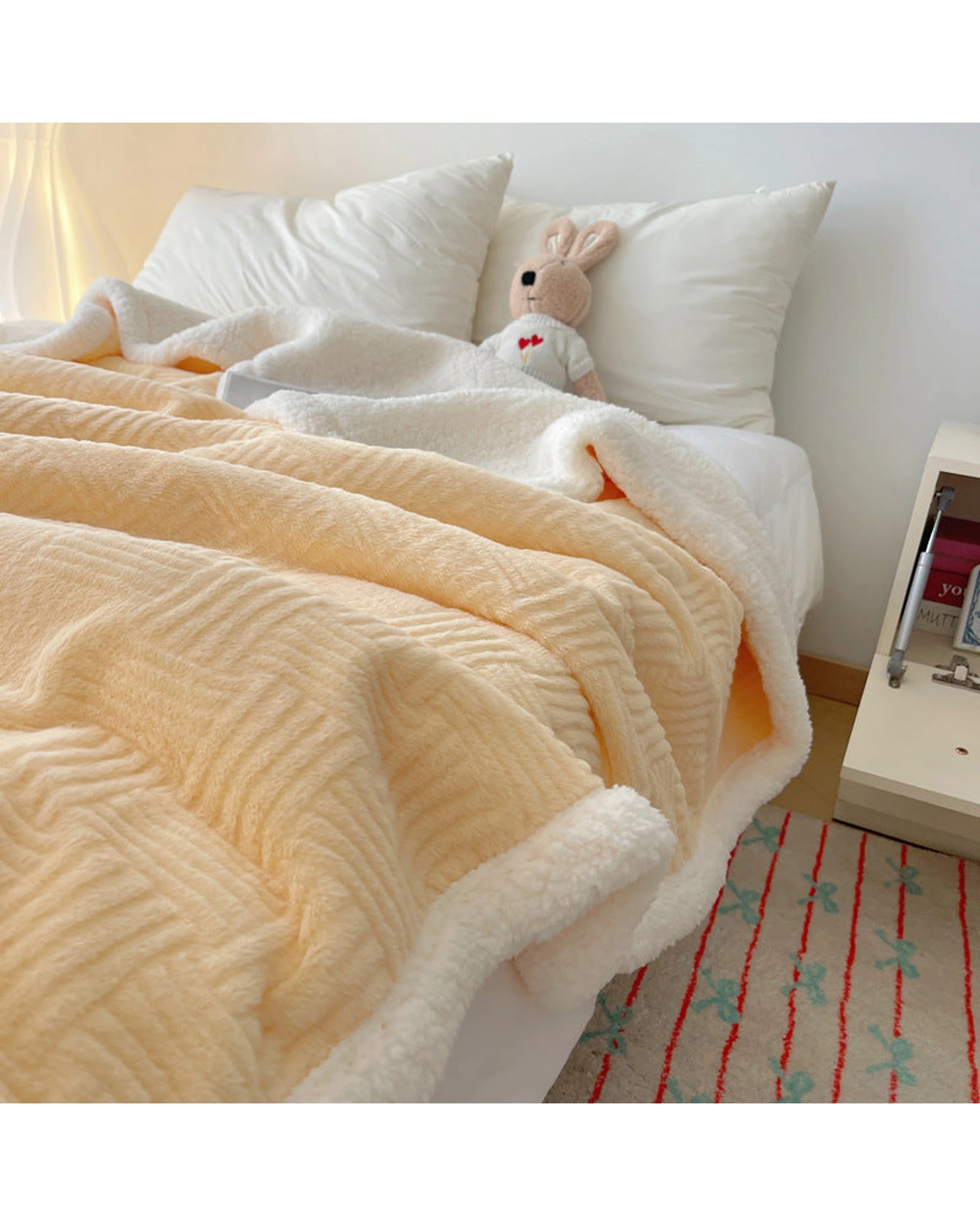 5 Cotton More Large Faux Rabbit Plush Blanket Throw 200x230cm Cream - Yellow, 5 of 7