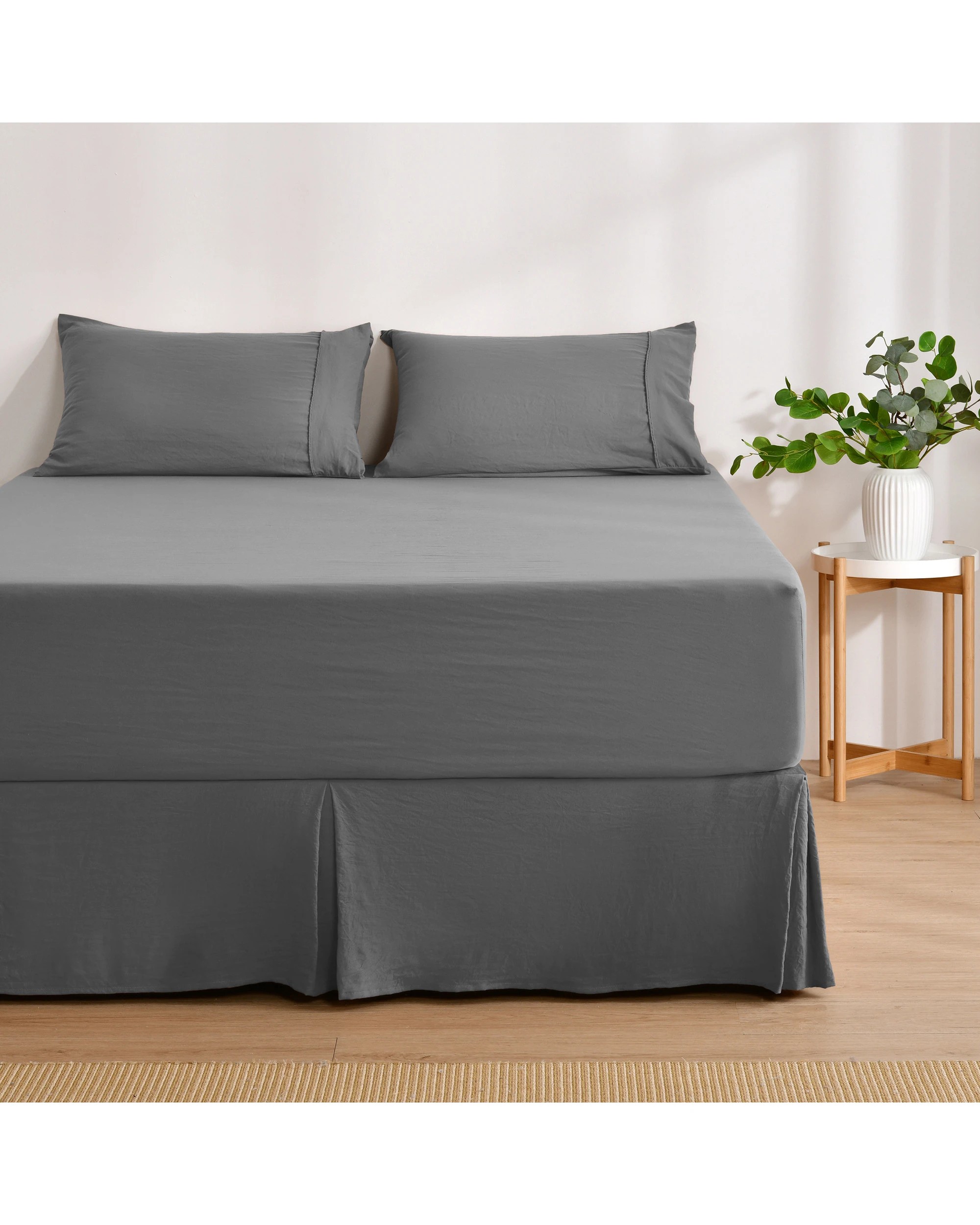 4 Dreamaker Superfine Washed Microfibre Pleated Valance - Queen Bed - Charcoal, 4 of 9